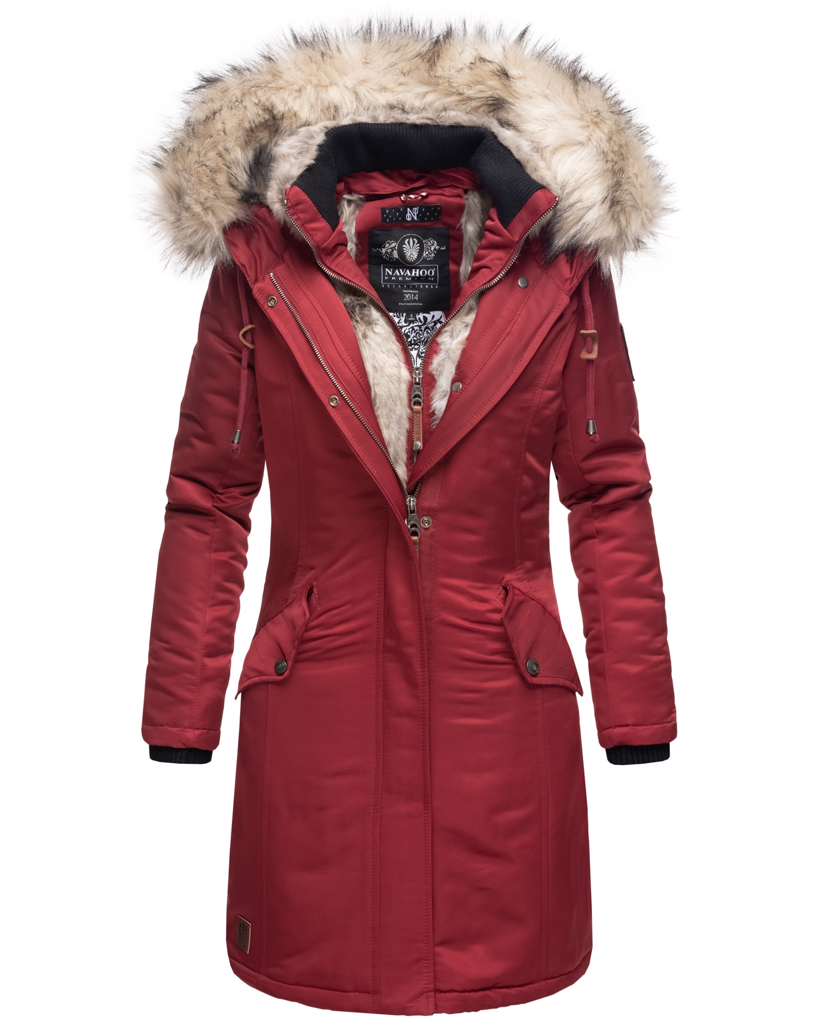 NAVAHOO Damen Warmer Wintermantel  Winterparka mit Kunstfell-Kapuze Daylight 