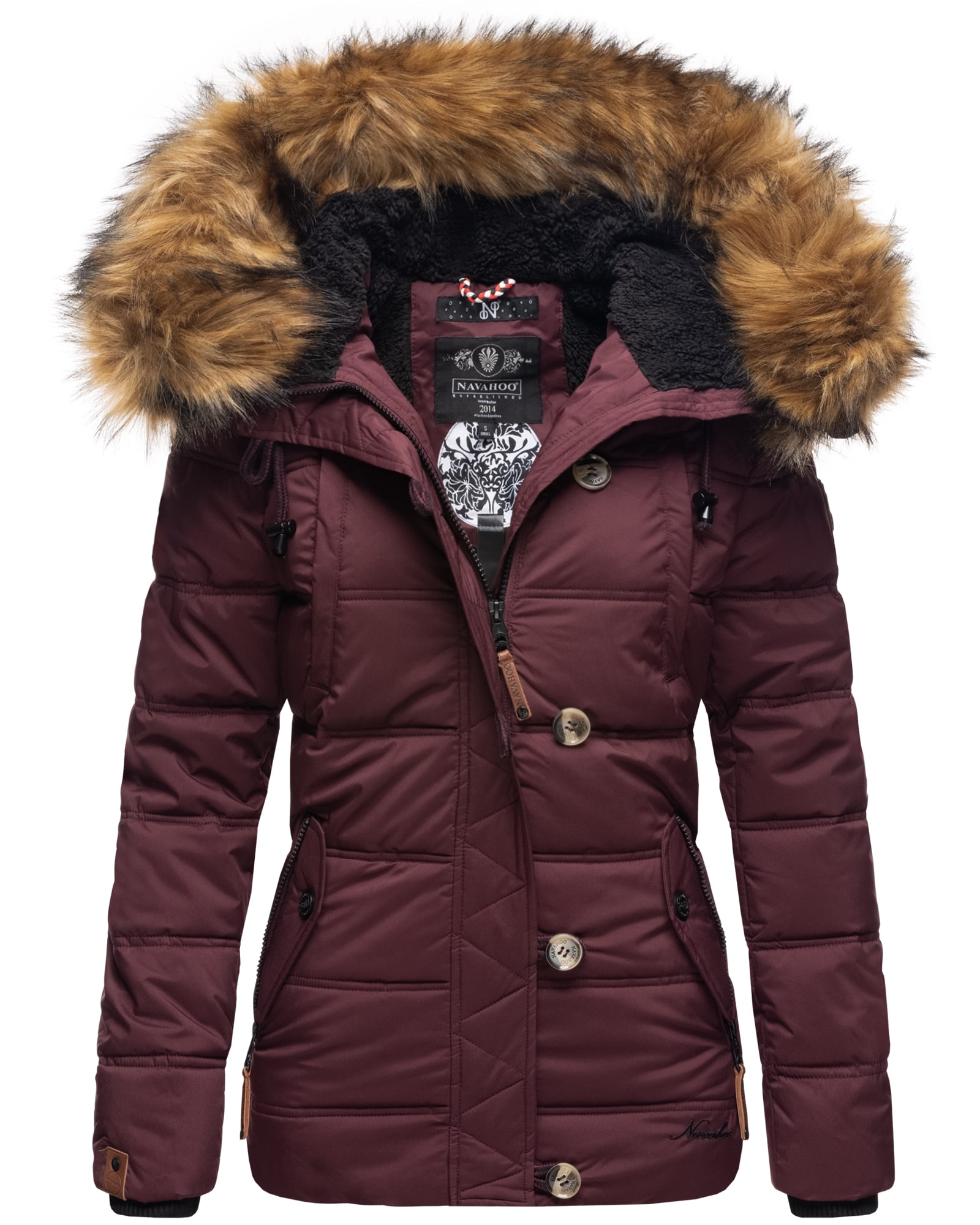 NAVAHOO Damen Stylische Winterjacke Steppjacke mit Kunstpelz Kapuze Zoja 