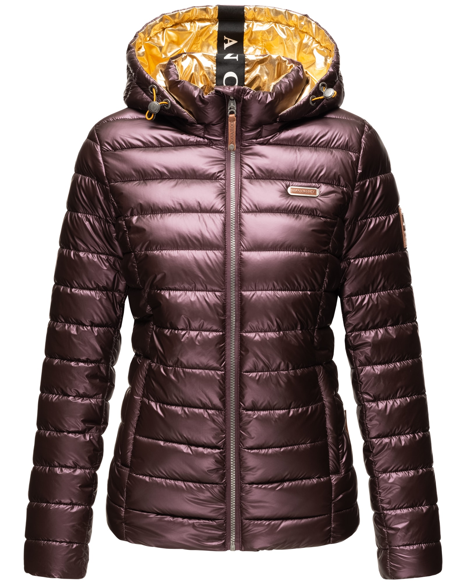 NAVAHOO Damen Steppjacke Winterjacke in metallic Optik mit abnehmbare Kapuze Aurelianaa 