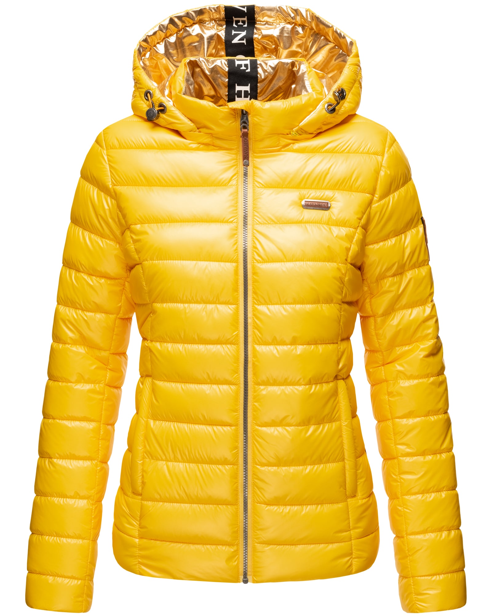 NAVAHOO Damen Steppjacke Winterjacke in metallic Optik mit abnehmbare Kapuze Aurelianaa 