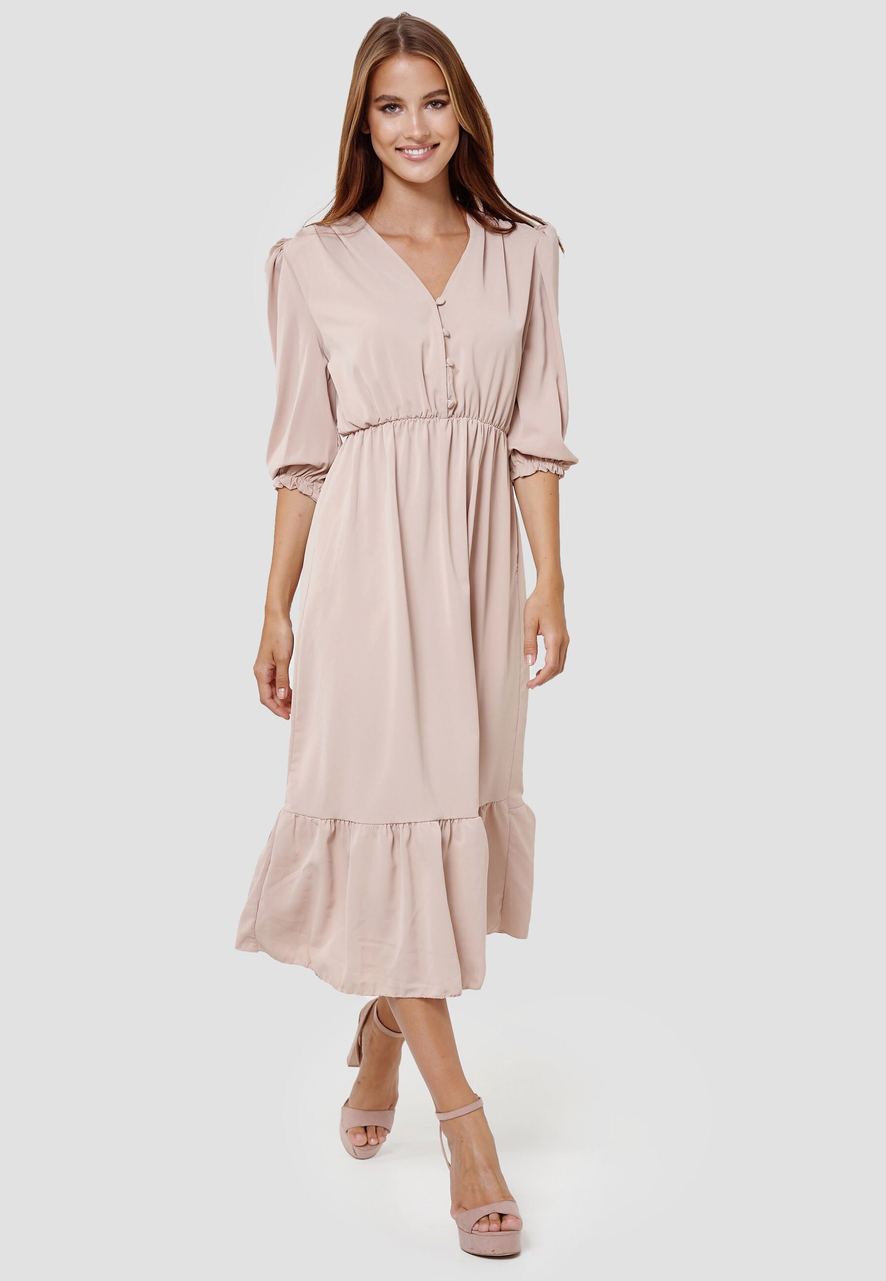 RAYSHYNE Damen Sommerkleid Romantisches Kleid mit R&uuml;sche und Schlitz RS15 