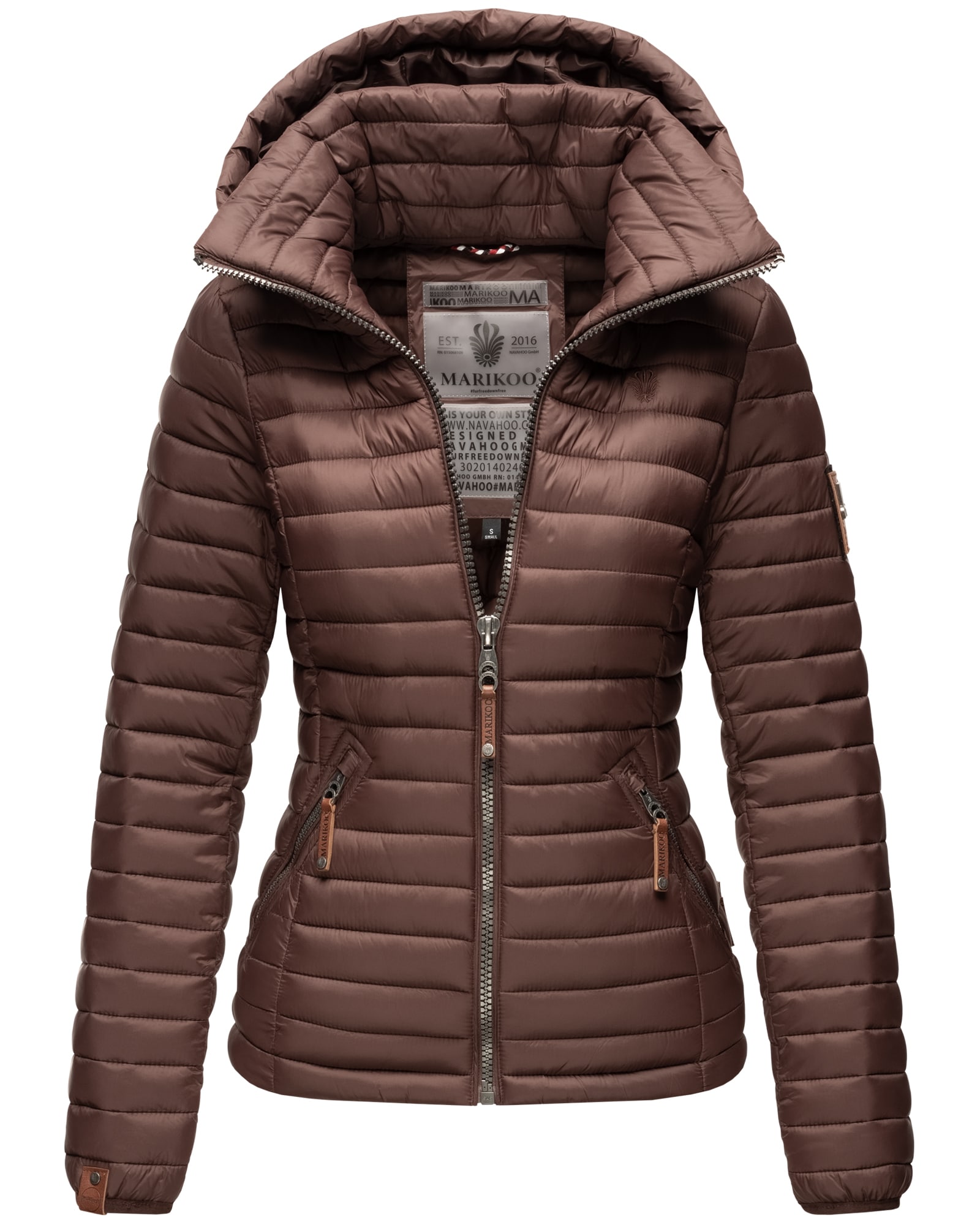 MARIKOO Damen Stylische Steppjacke &Uuml;bergangsjacke mit abnehmbarer Kapuze L&ouml;wenbaby 