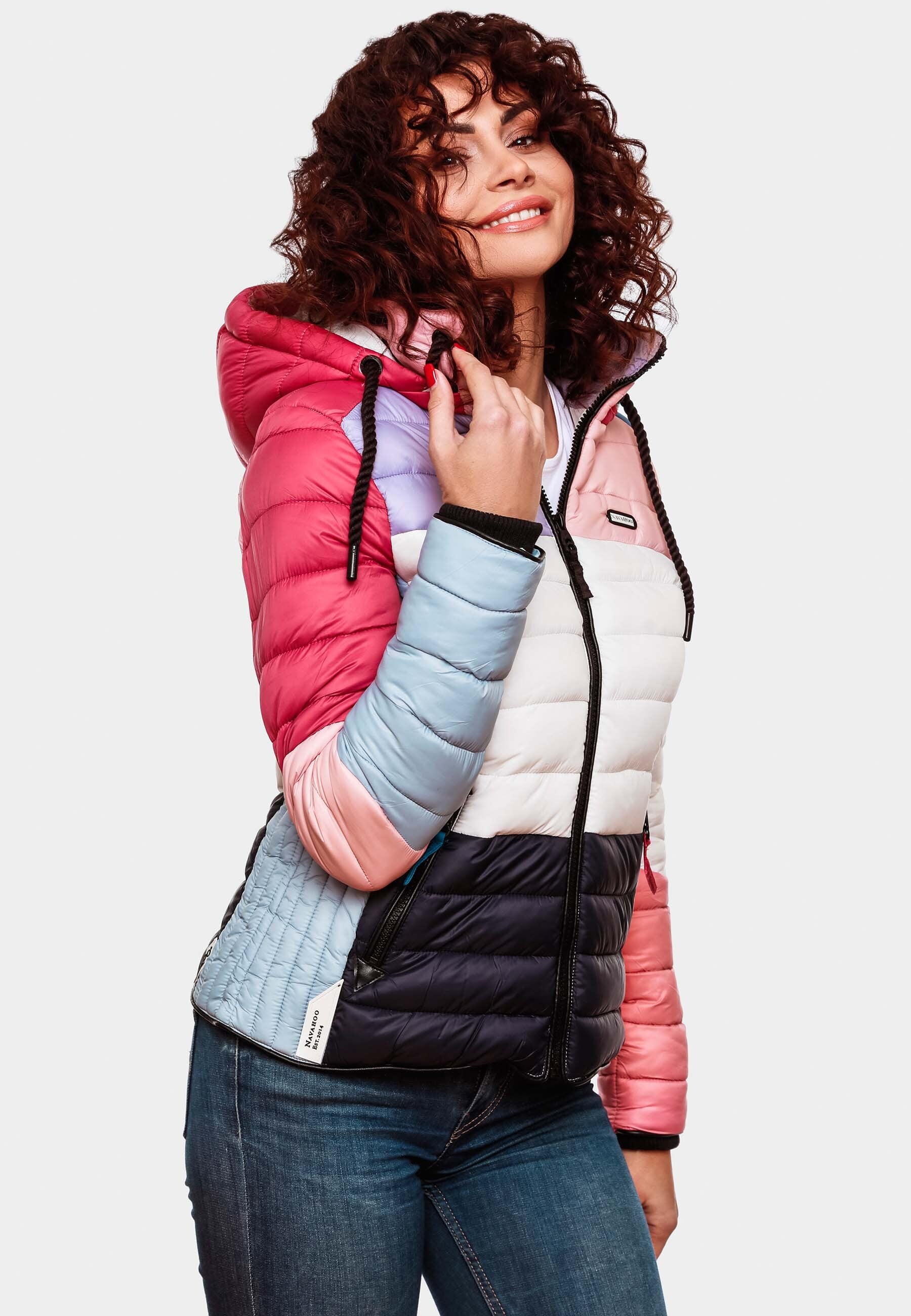 Produktbild von Navahoo Damen Steppjacke Colorblocking - Leichte Übergangsjacke Mit Kapuze