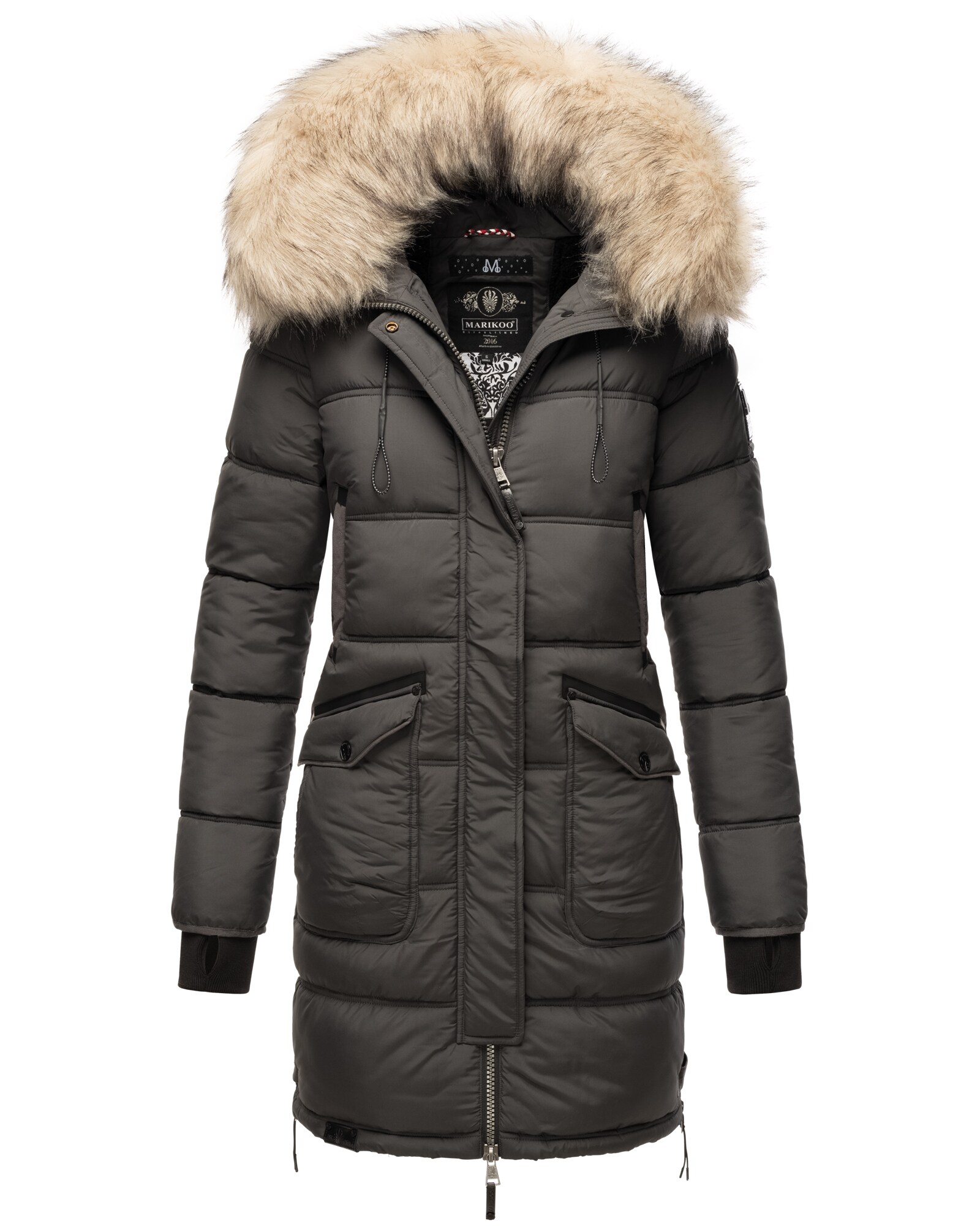 MARIKOO Damen Winter Parka Steppmantel mit Abnehmbarem Kunstfellkragen Chaskaa 