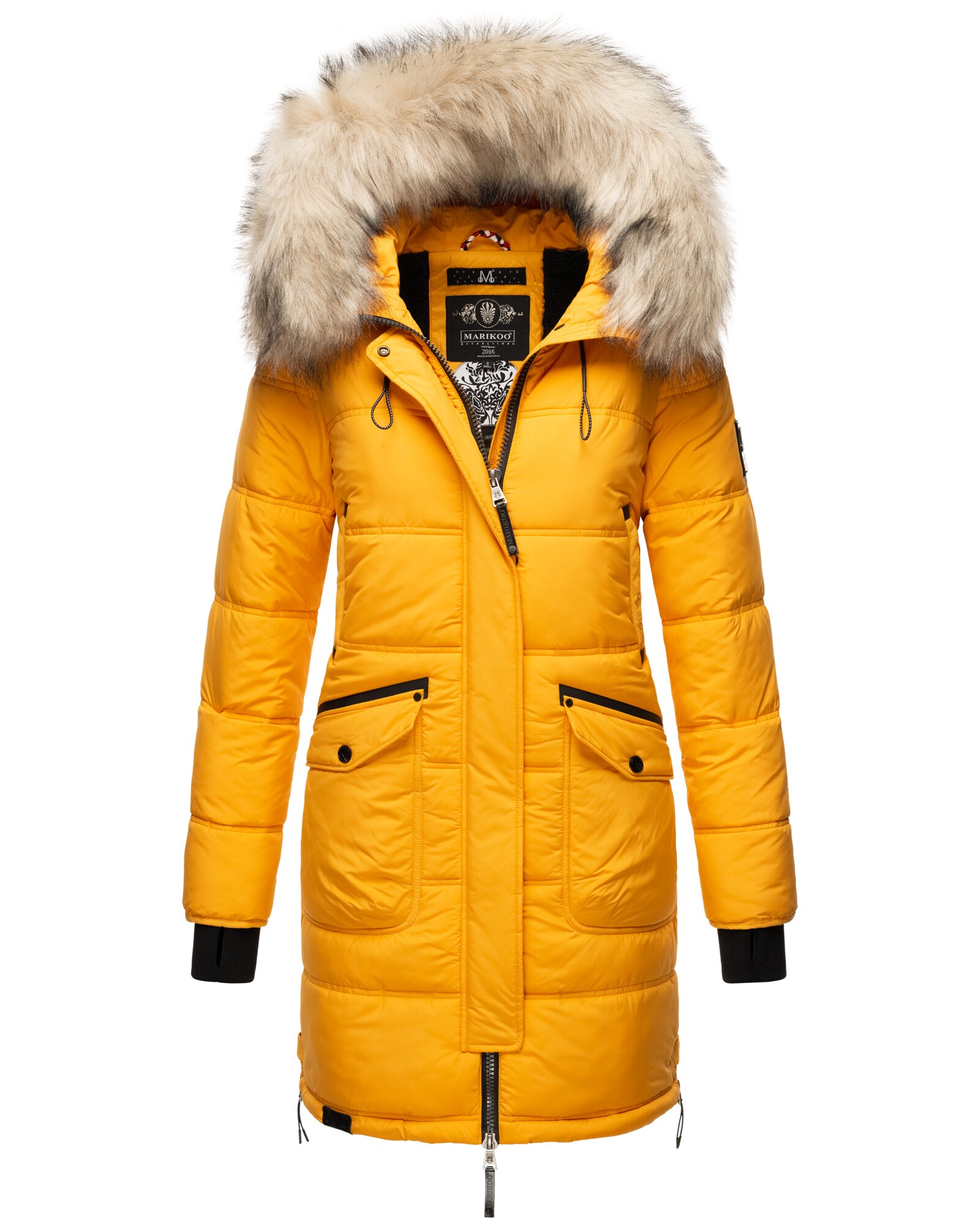 MARIKOO Damen Winter Parka Steppmantel mit Abnehmbarem Kunstfellkragen Chaskaa 