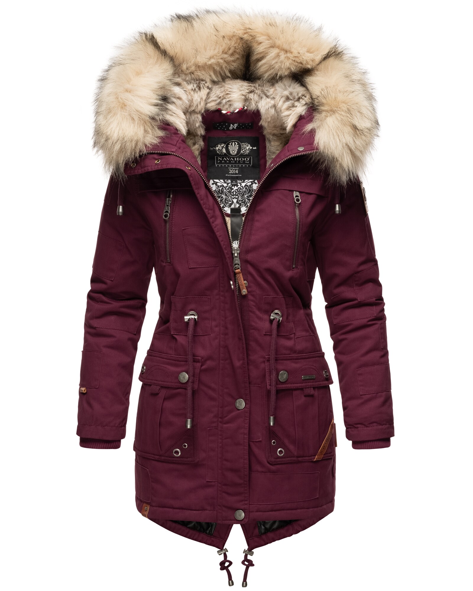 NAVAHOO Damen stylischer Wintermantel  Baumwollparka mit Kunstfell-Kapuze Honigfee 