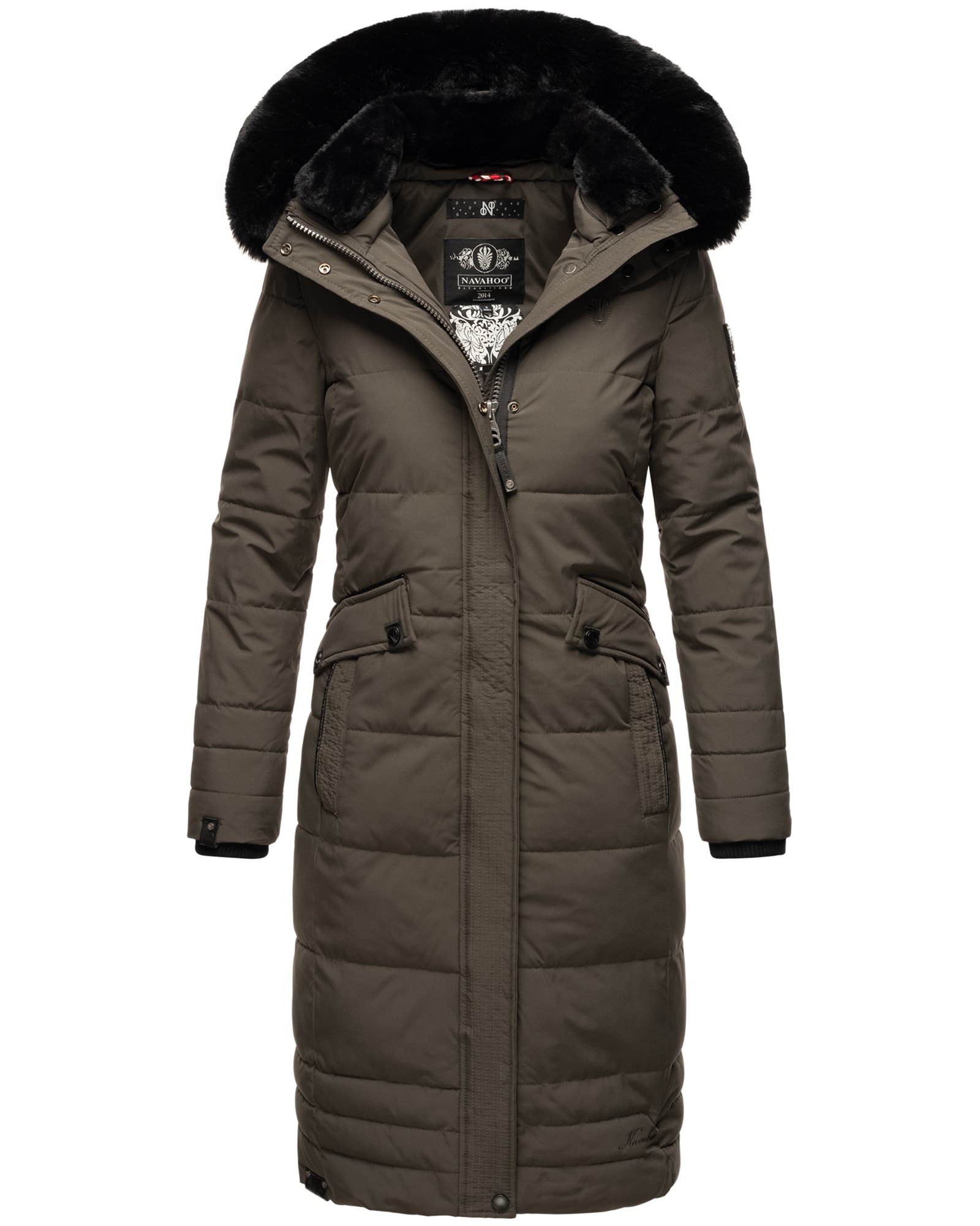 NAVAHOO Damen Edler Wintermantel Steppmantel mit weicher Kunstfellkapuze Fahmiyaa 