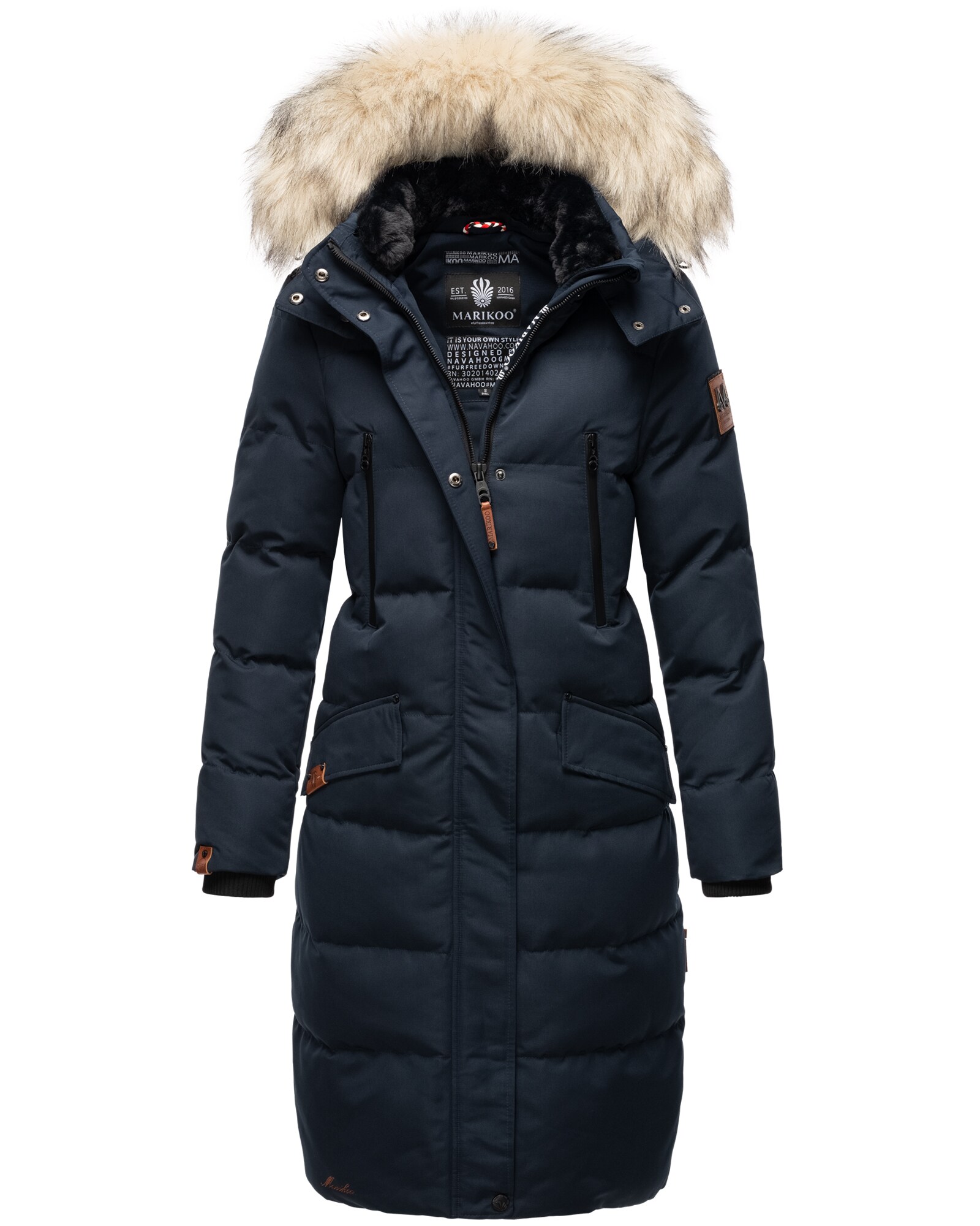 MARIKOO Damen langer Winterjacke Stepp Parka mit abnehmbarer Kapuze Schneesternchen 