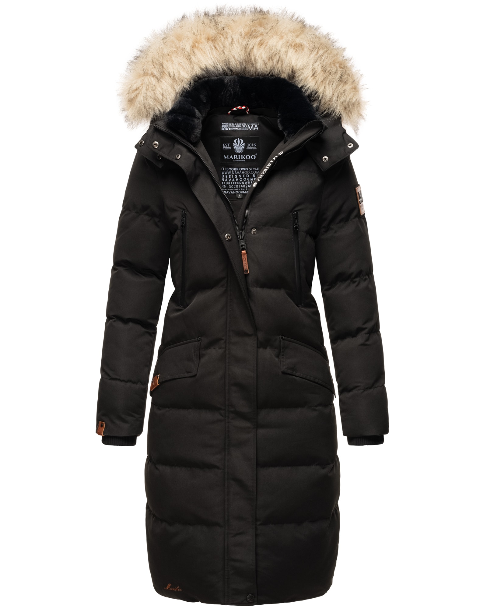 MARIKOO Damen langer Winterjacke Stepp Parka mit abnehmbarer Kapuze Schneesternchen 