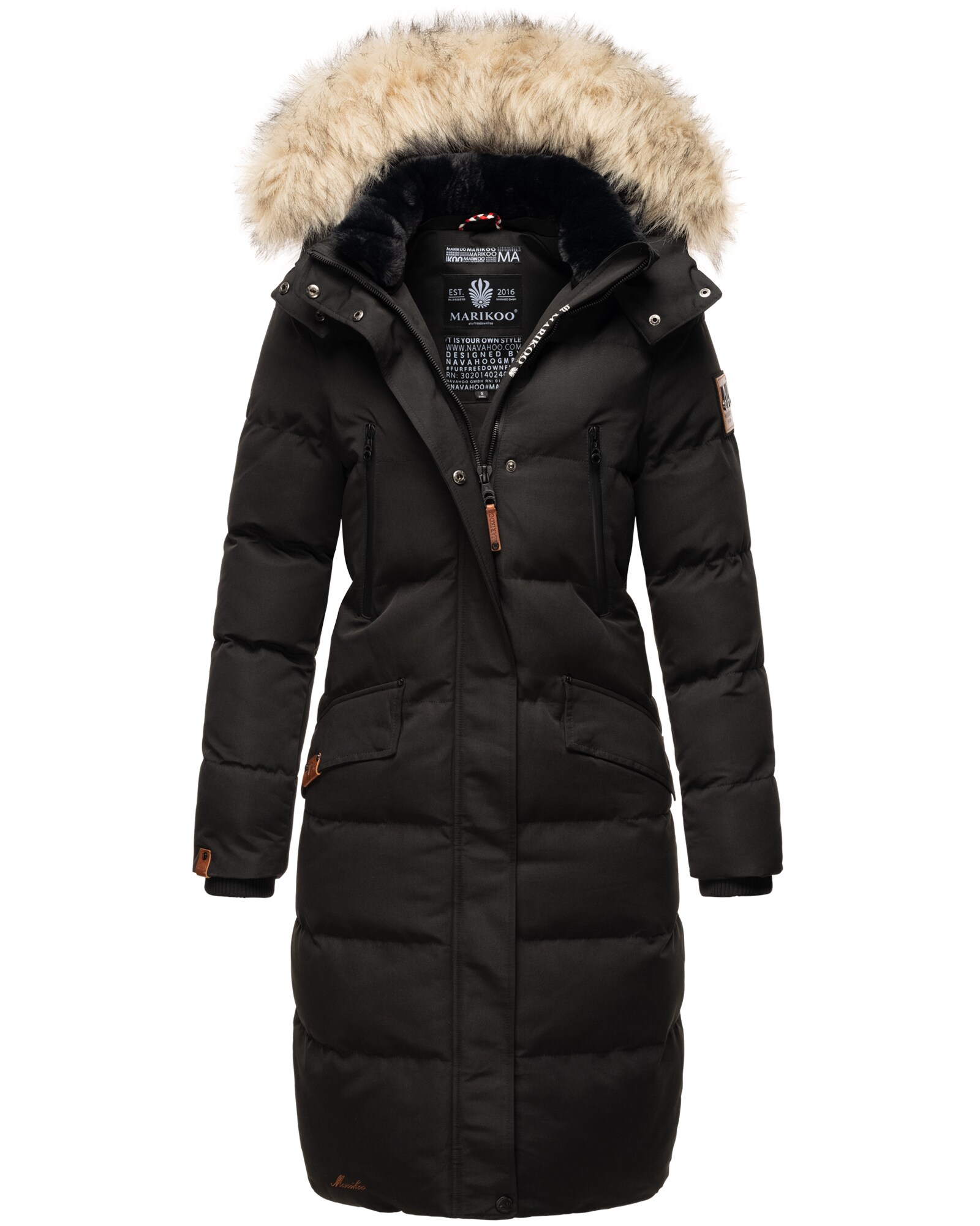 MARIKOO Damen langer Winterjacke Stepp Parka mit abnehmbarer Kapuze Schneesternchen 
