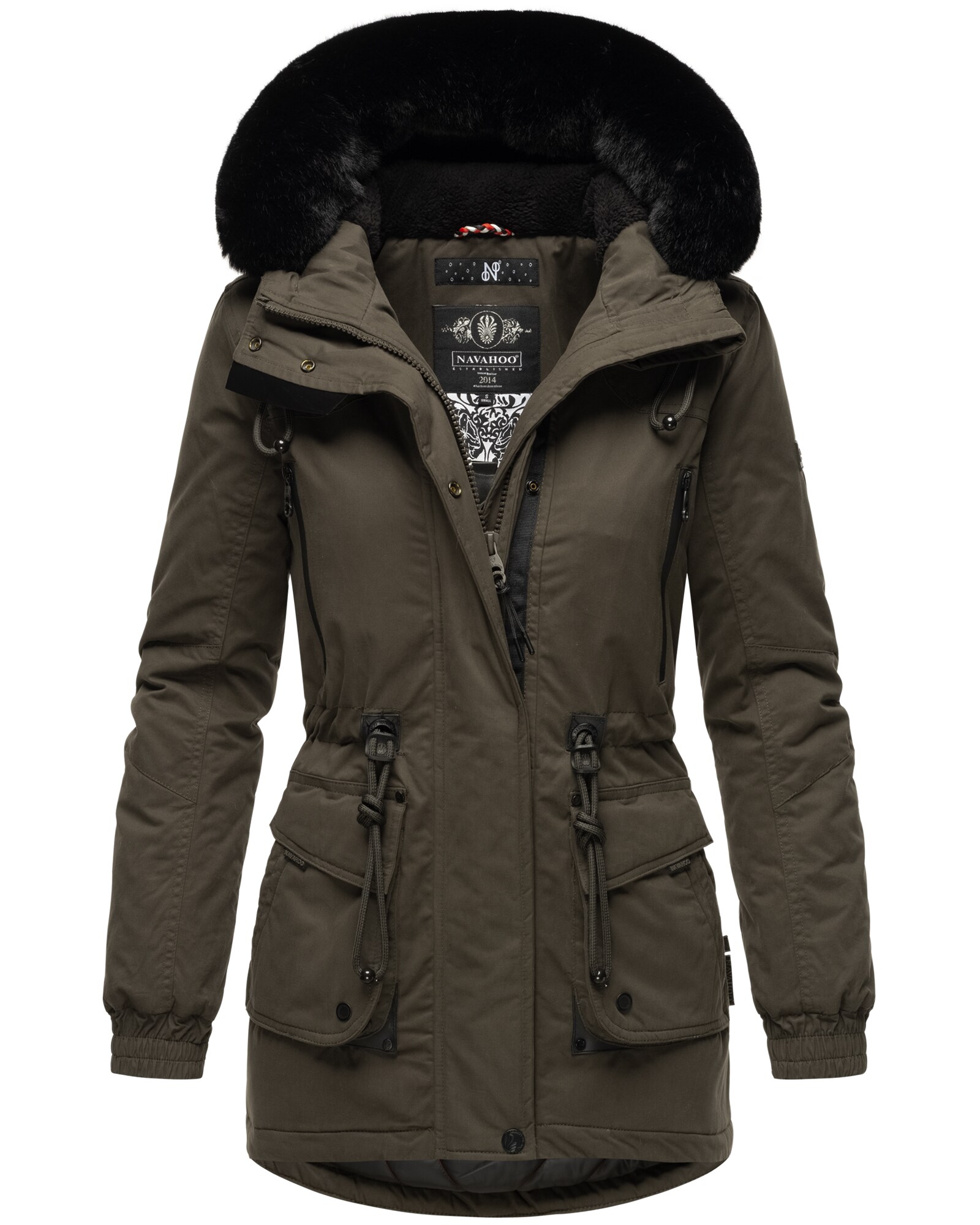 NAVAHOO Damen Sportlicher Wintermantel Baumwoll-Parka mit Kapuze Olessaa 