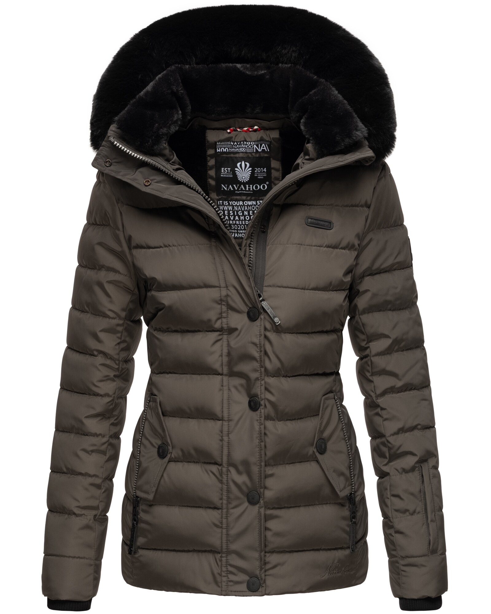 NAVAHOO Damen Warme Steppjacke Winterjacke mit weicher Kunstfell-Kapuze Milianaa 