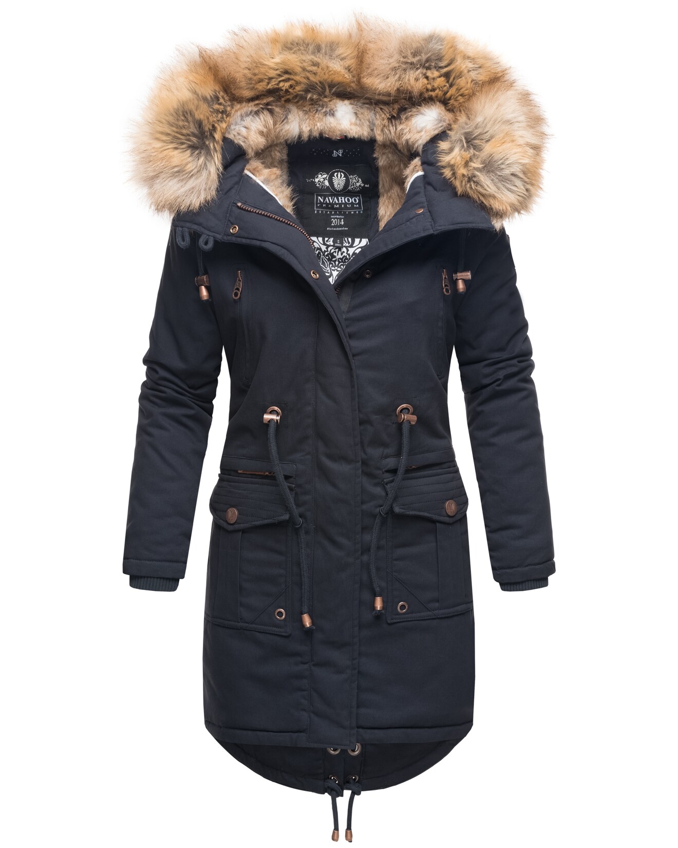 NAVAHOO Damen Warmer Wintermantel Winter Baumwollparka mit Kunstfell Rosinchen
