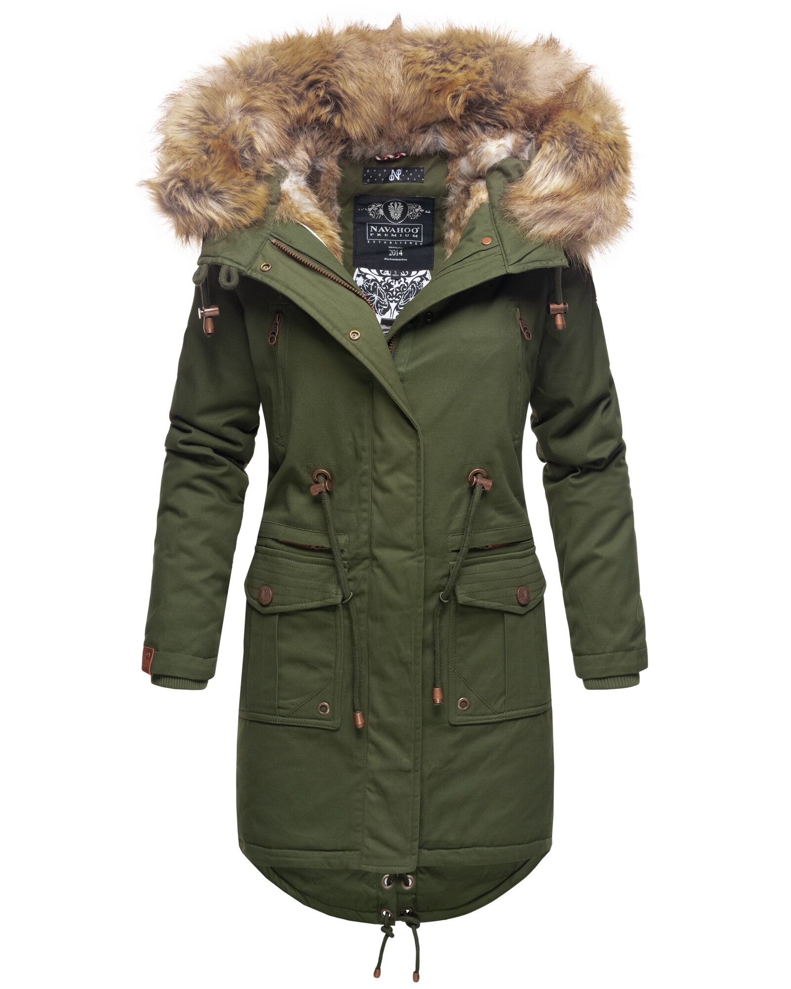NAVAHOO Damen Warmer Wintermantel Winter Baumwollparka mit Kunstfell Rosinchen 