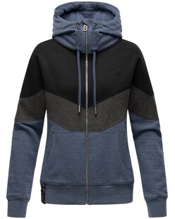 NAVAHOO Damen Kapuzensweatjacke Sportliche Damen Sweatjacke im Coloblocking-Stil Honigperle 