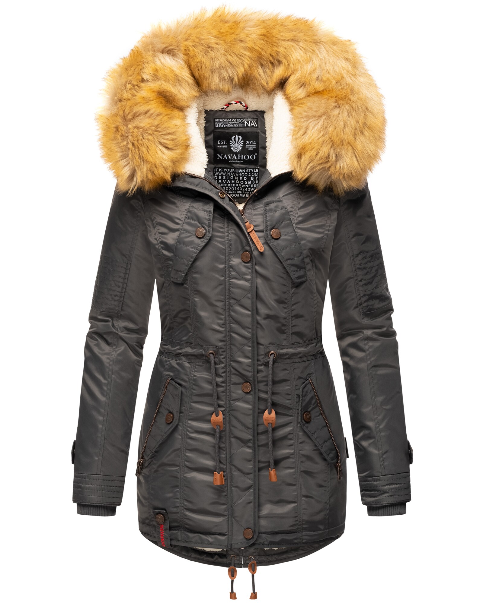 NAVAHOO Damen Hochwertiger Wintermantel Winterparka mit gro&szlig;em Kunstfell La Viva 