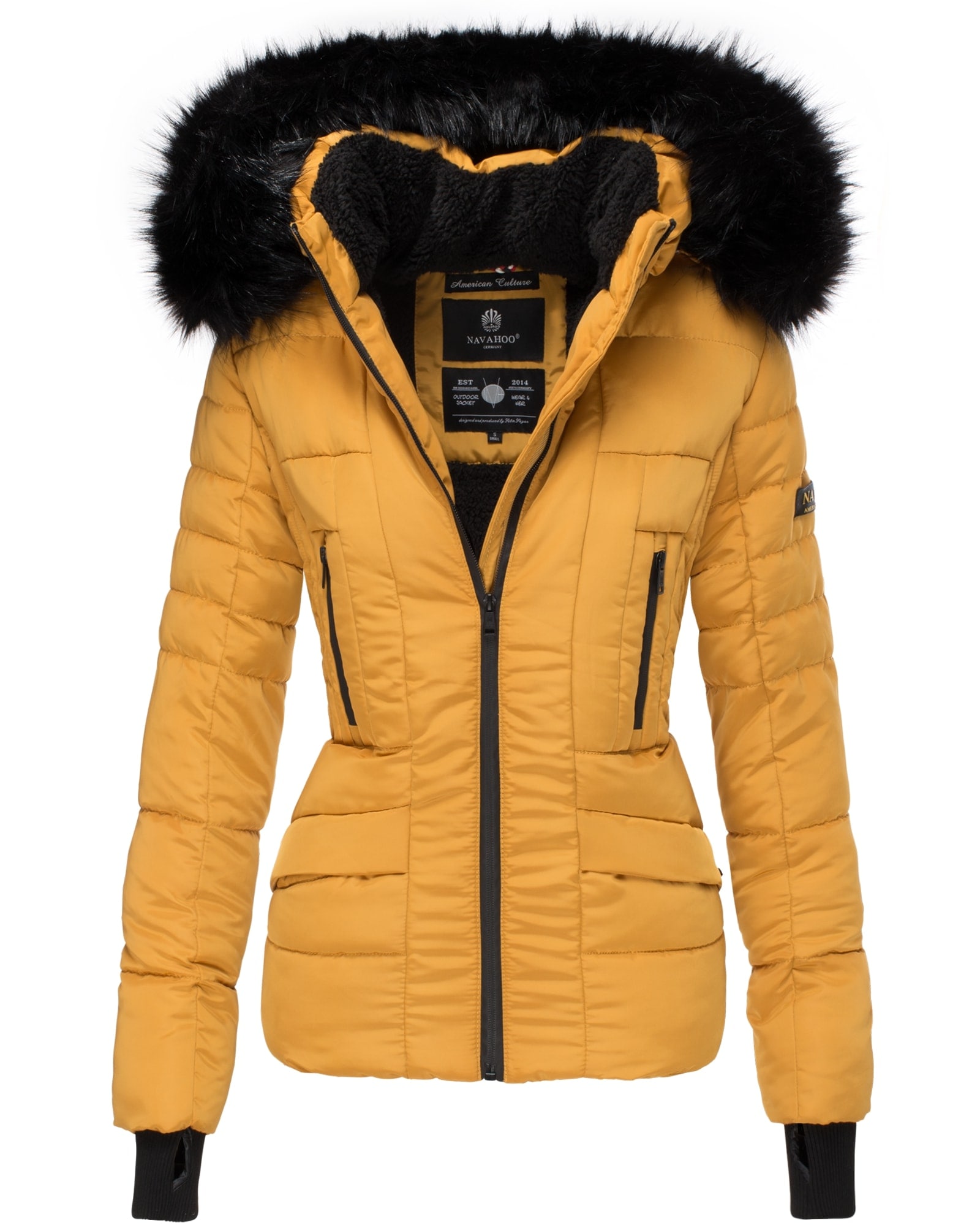 NAVAHOO Damen hochwertige Steppjacke Winterjacke mit edler Kunstfell- Kapuze Adele 