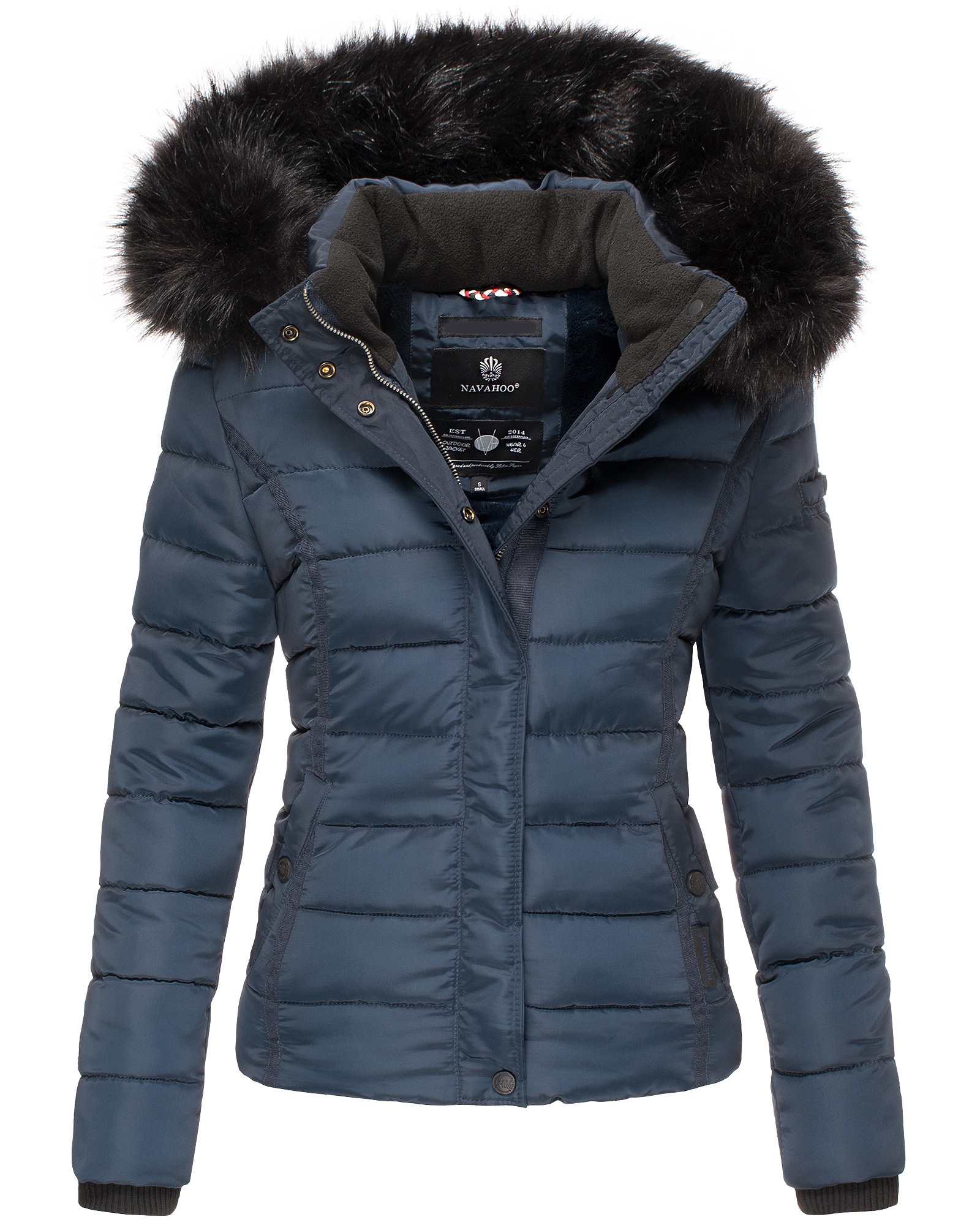 NAVAHOO Damen Steppjacke Hochwertige Winterjacke Mit Volumin&ouml;ser Kunstpelz-Kapuze Miamor 
