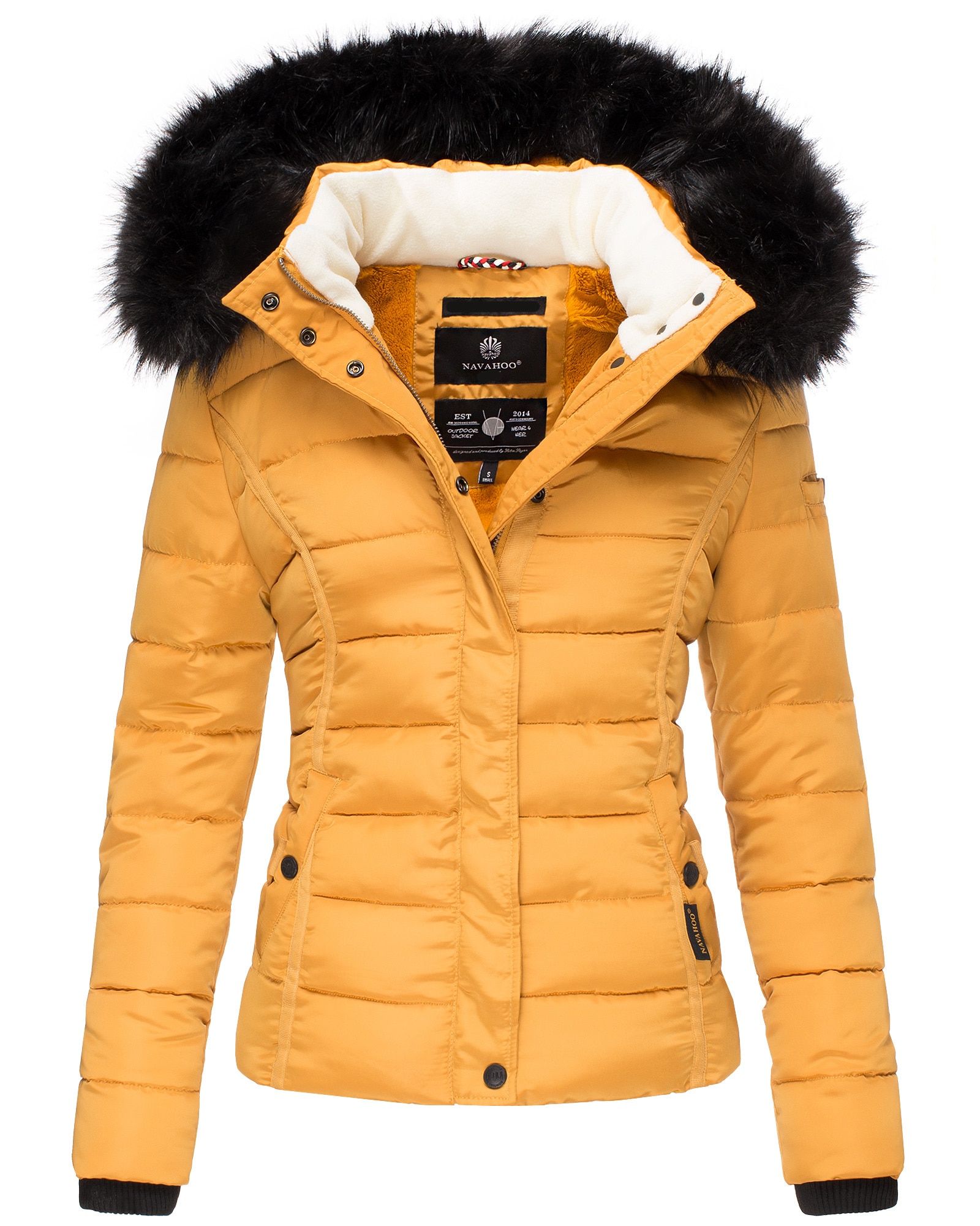 NAVAHOO Damen Steppjacke Hochwertige Winterjacke Mit Volumin&ouml;ser Kunstpelz-Kapuze Miamor 