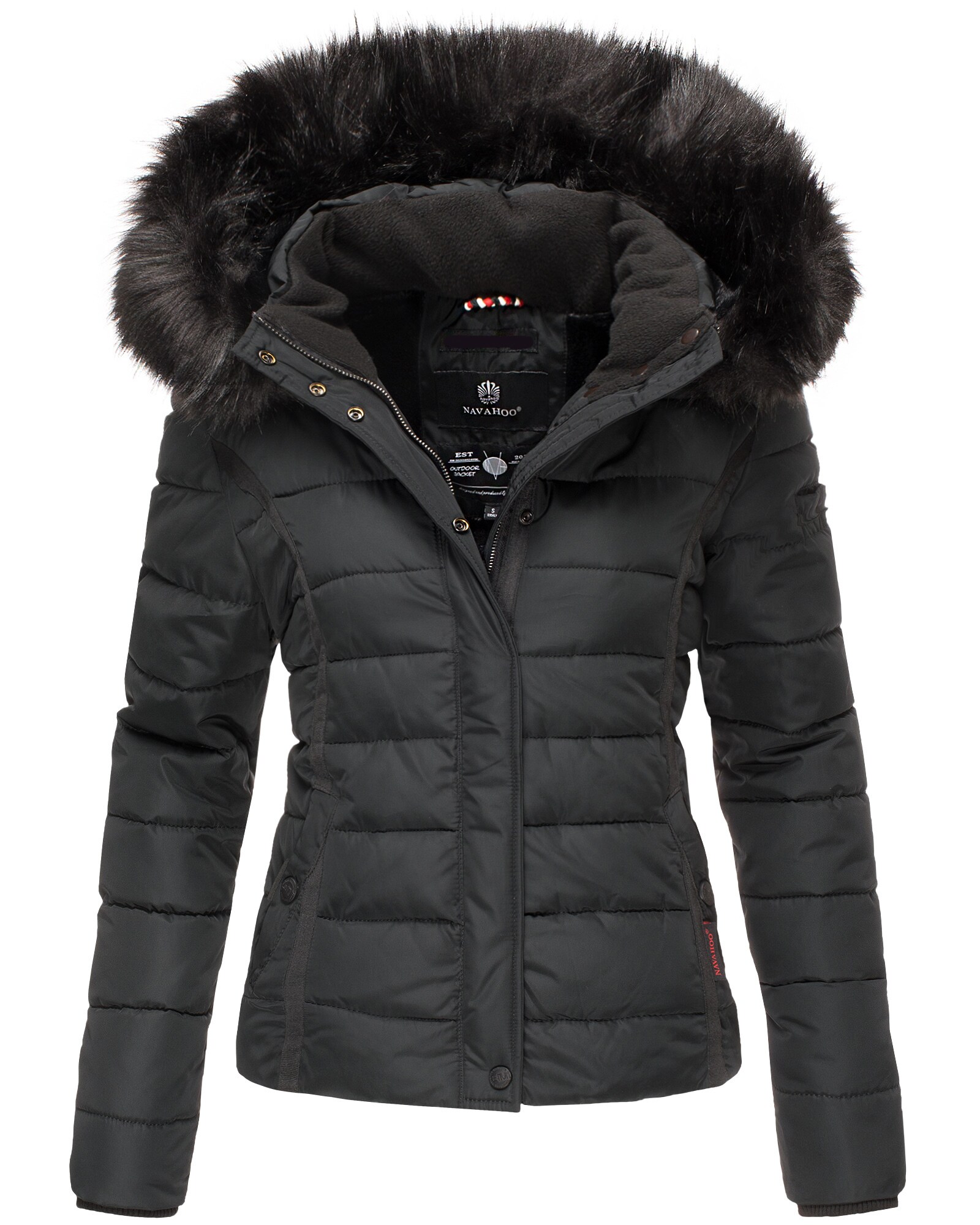 NAVAHOO Damen Steppjacke Hochwertige Winterjacke Mit Volumin&ouml;ser Kunstpelz-Kapuze Miamor 