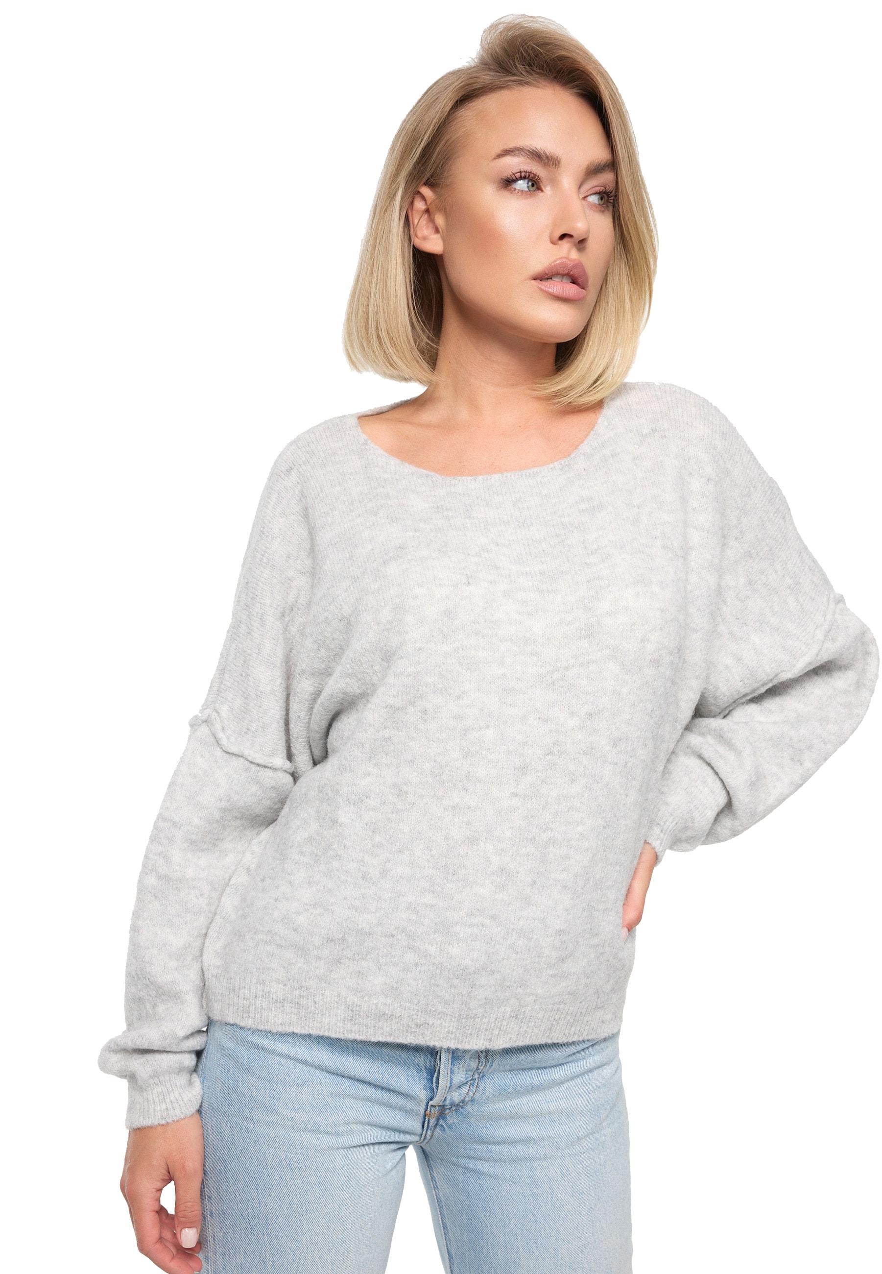 PM SELECTED Damen Modischer U-Boot Ausschnitt Strickpullover in Einheitsgr&ouml;&szlig;e PM04 