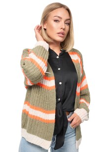 PM SELECTED Damen Cardigan Kuschelige Strickjacke in Candy Stripes Design in Einheitsgröße PM08 