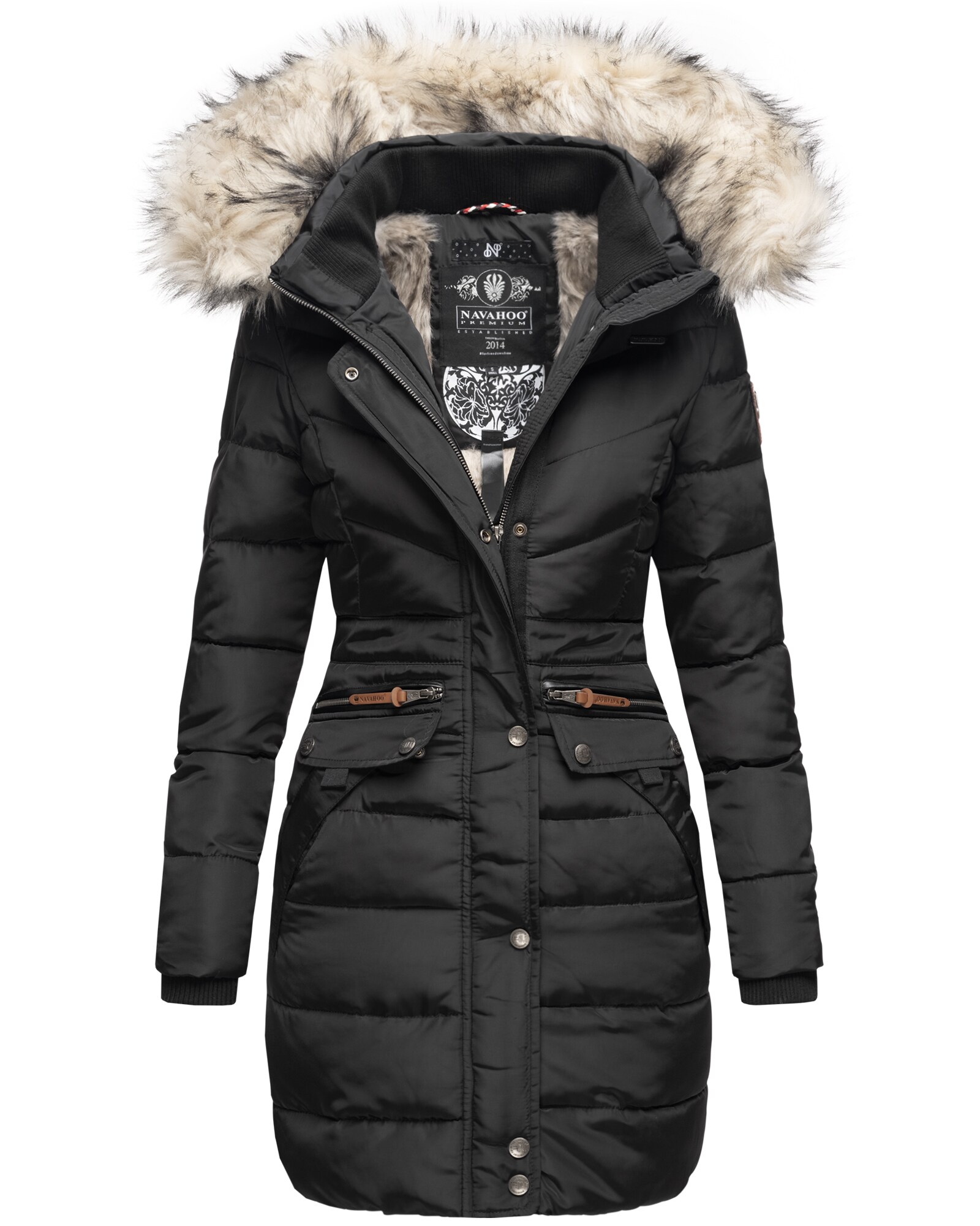 NAVAHOO Damen Stylischer Steppmantel Winter Parka mit edlem Fellimitat Paula 