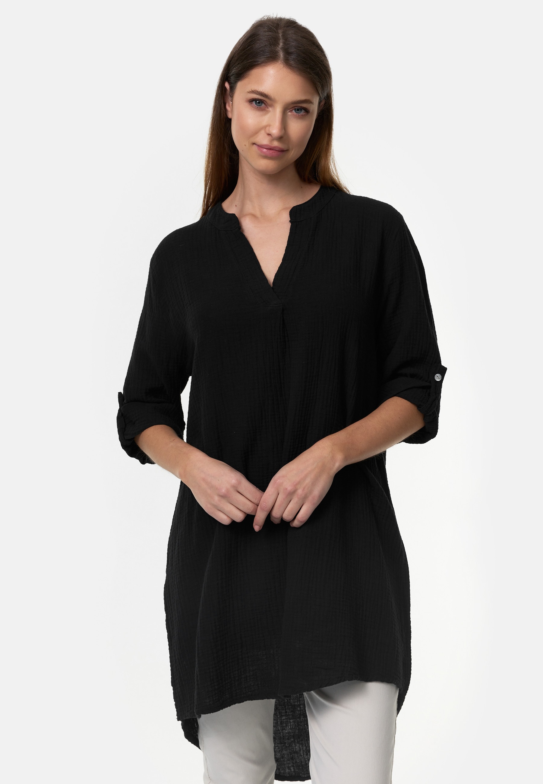 PM SELECTED Damen Longbluse Romantische Musselin Oversized Tunika in Einheitsgr&ouml;&szlig;e PM10 