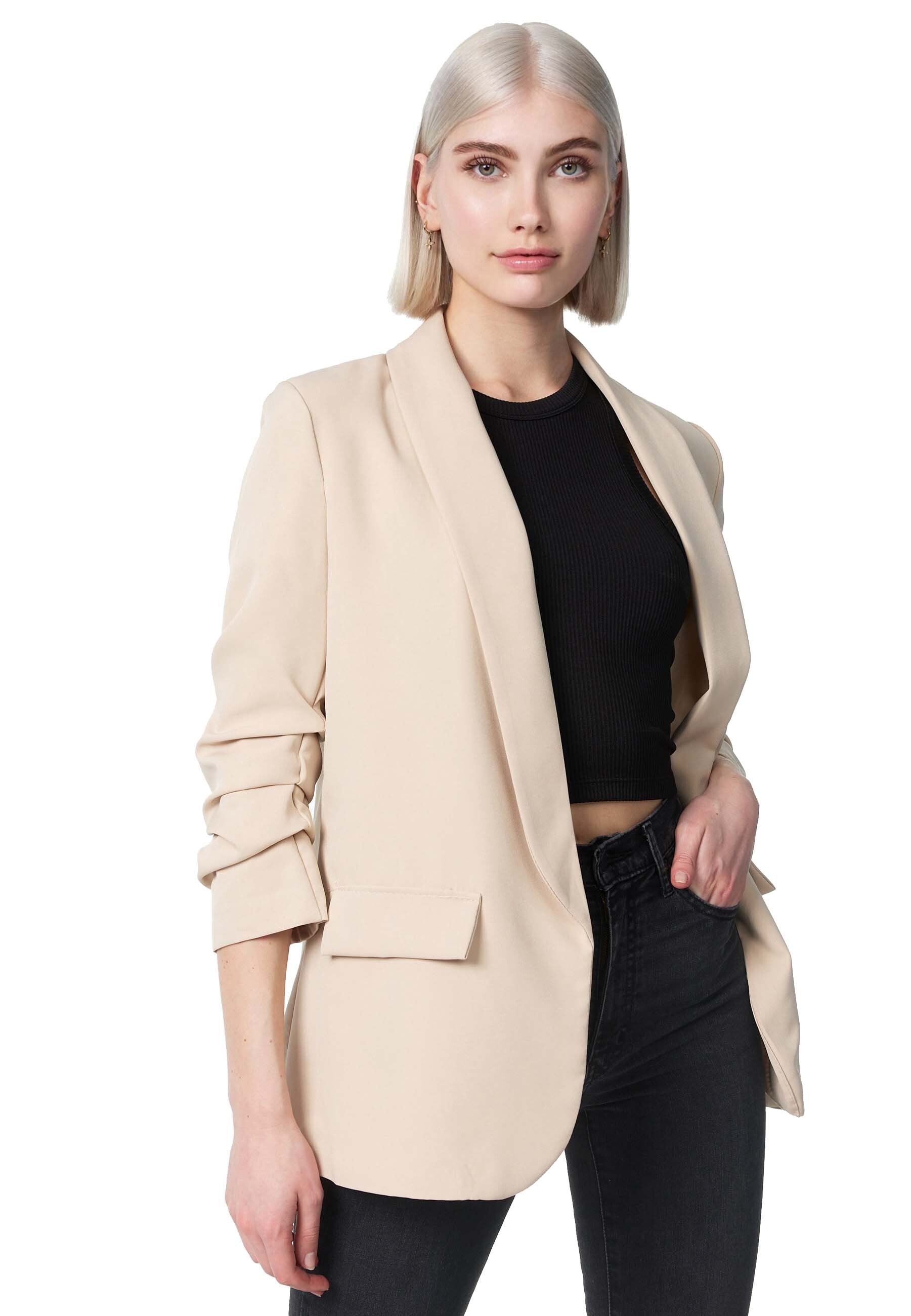PM SELECTED Damen Kurzblazer Stylischer Sakko Business Blazer Gerafften &Auml;rmeln in Einheitsgr&ouml;&szlig;e PM22 