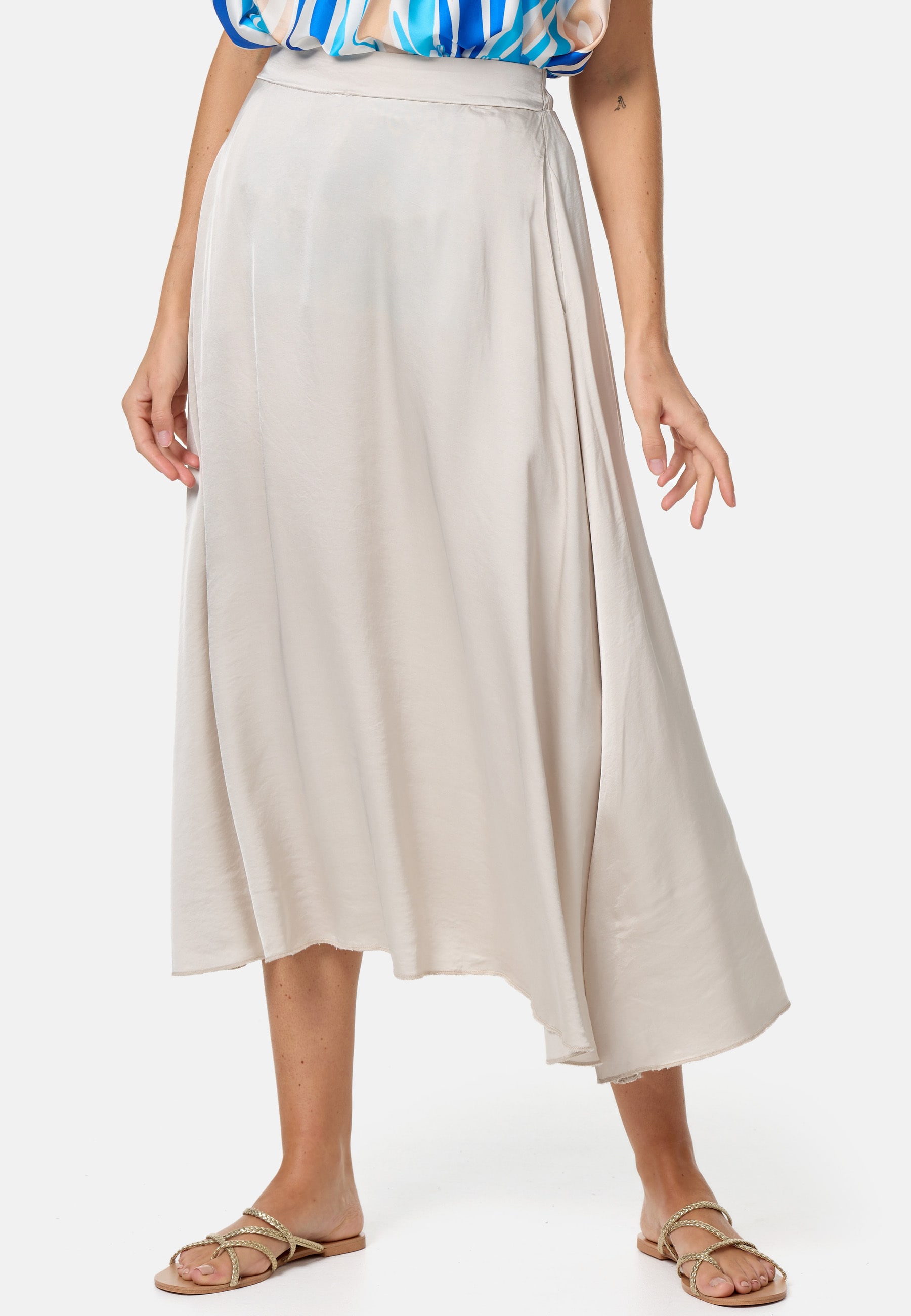 PM SELECTED Damen Eleganter Maxirock Midi Business A-Linien Satin Rock PM29 