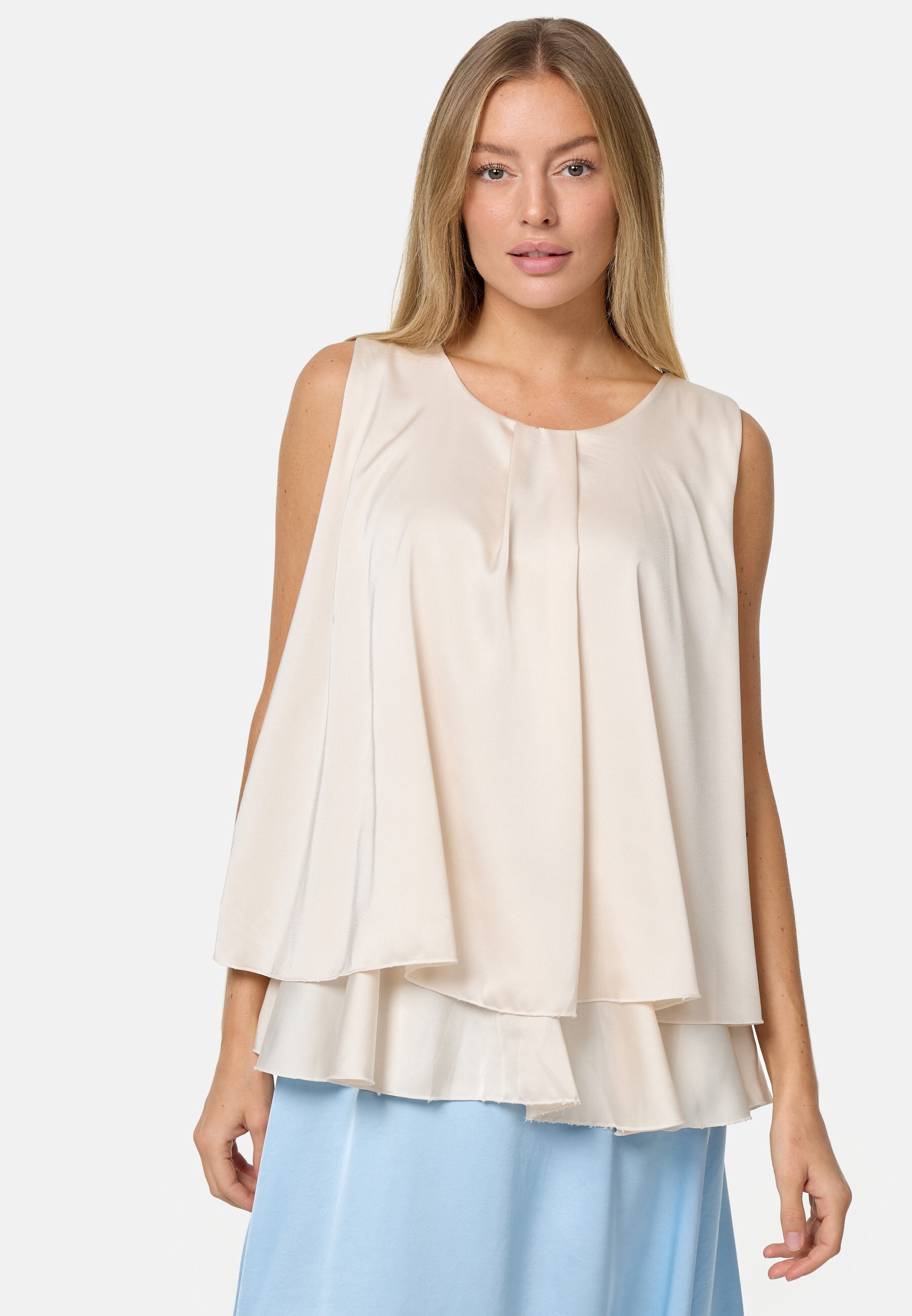 PM SELECTED Blusentop Sommerlicher Sleeveless Overlay Satin Top in Einheitsgr&ouml;&szlig;e PM30 