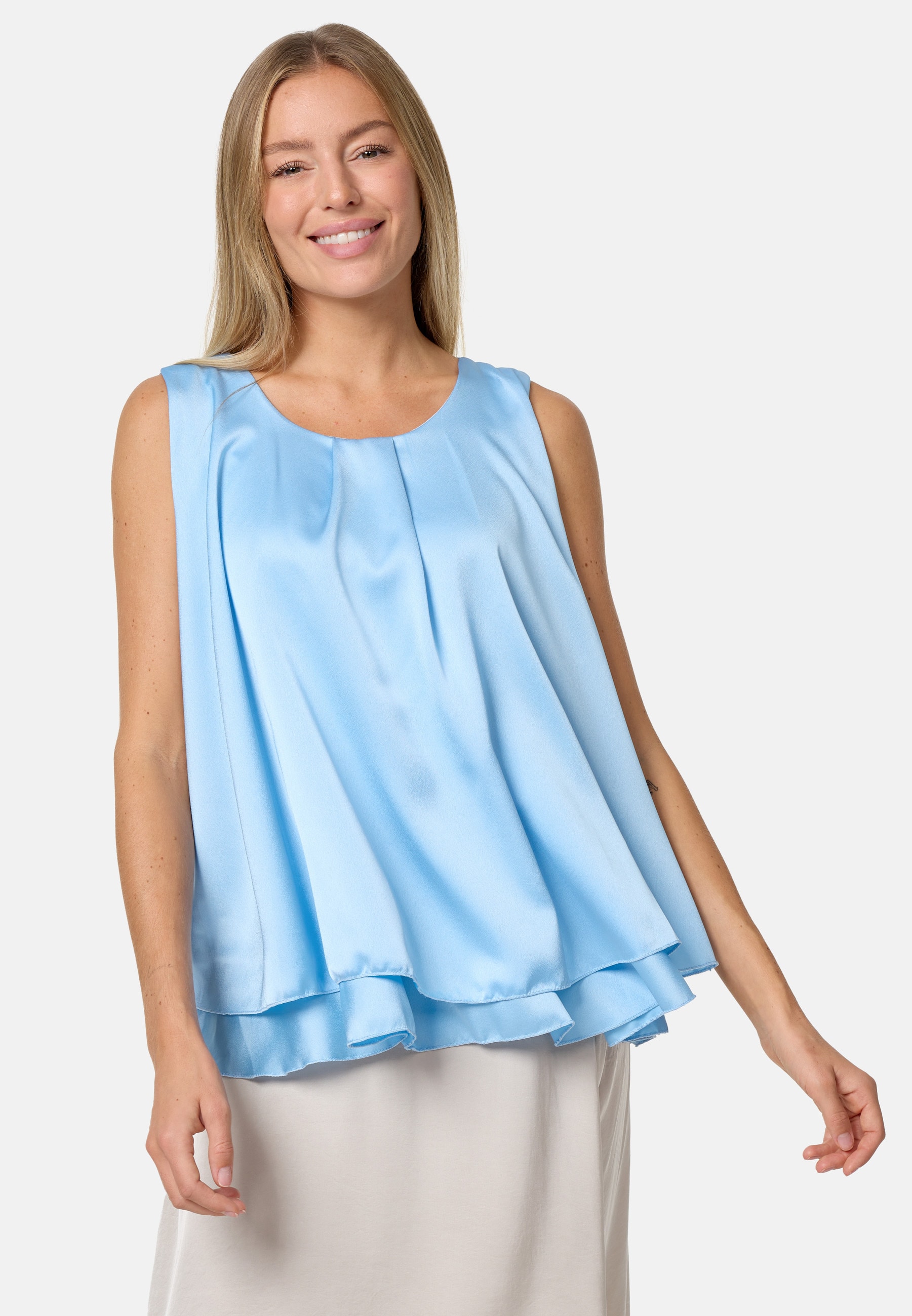 PM SELECTED Blusentop Sommerlicher Sleeveless Overlay Satin Top in Einheitsgr&ouml;&szlig;e PM30 