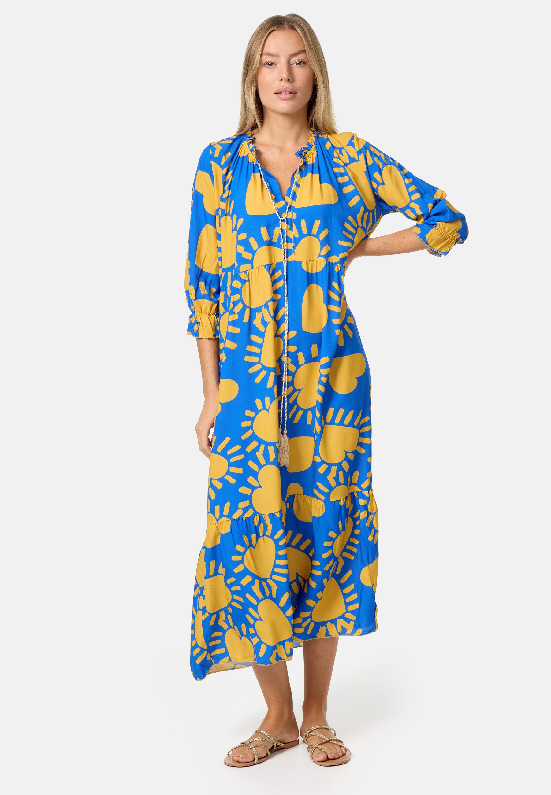 PM SELECTED Damen Maxikleid Sommerkleid Jersey Strandkleid mit Muster PM32 