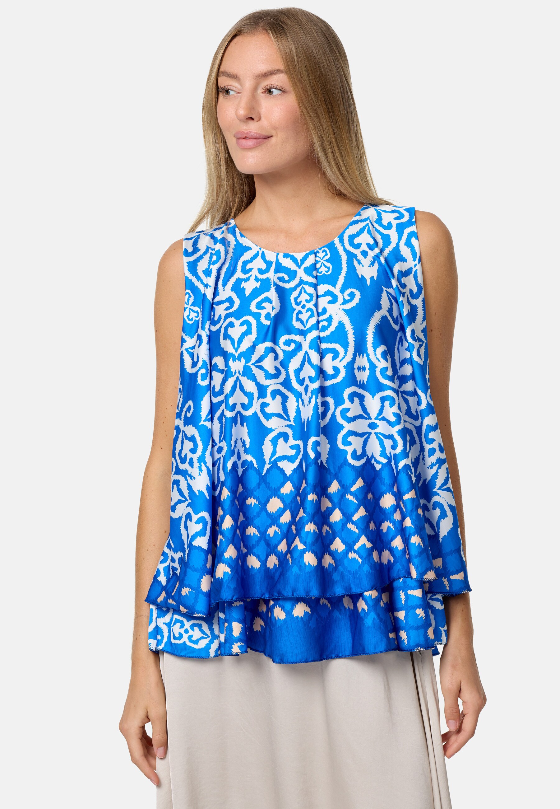 PM SELECTED Damen Blusentop Sommerlicher Sleeveless Overlay Satin Muster Top PM34 