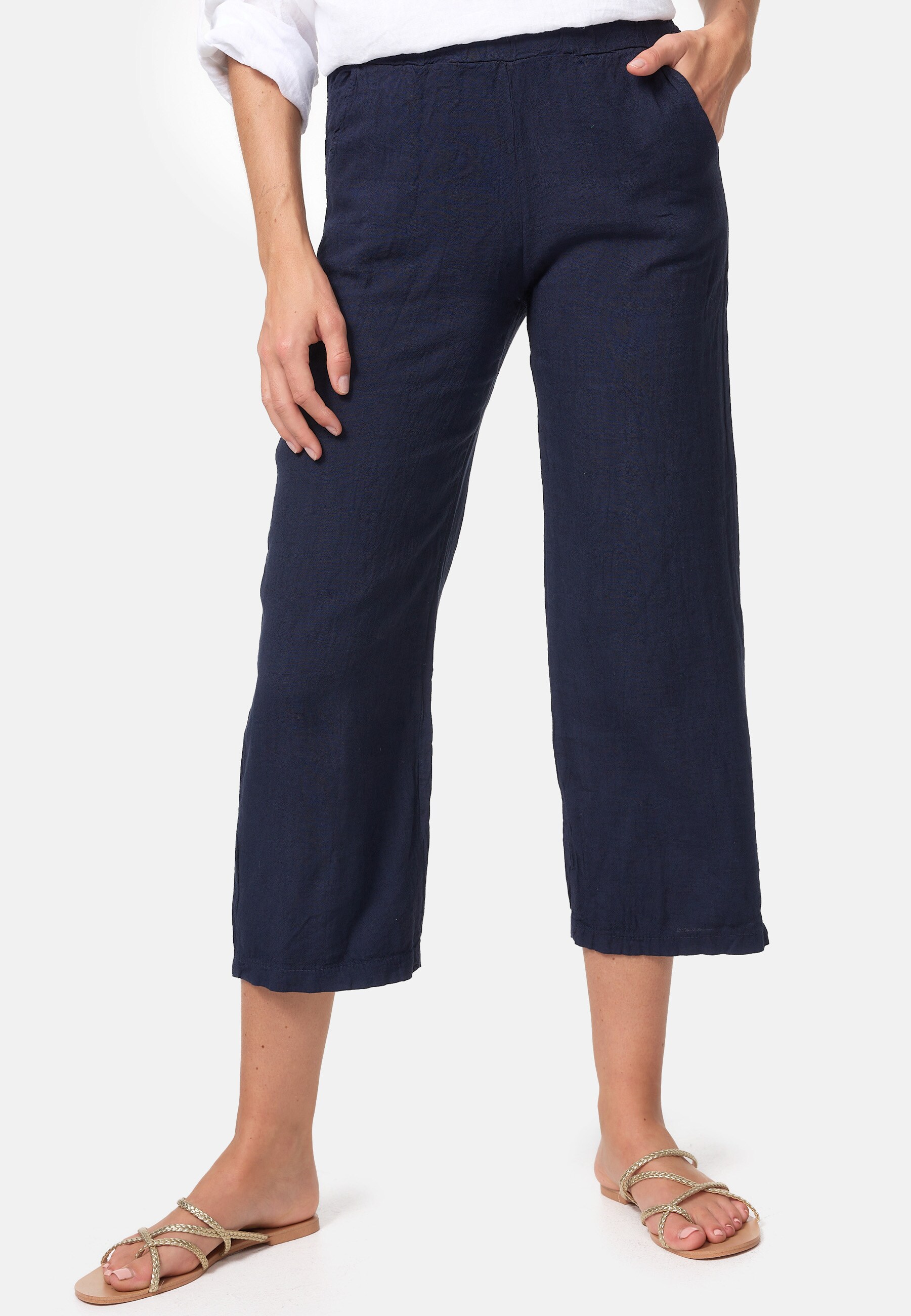 PM SELECTED Damen Leichte Sommer Leinenhose in 7/8 L&auml;nge mit Taschen in Einheitsgr&ouml;&szlig;e PM44 