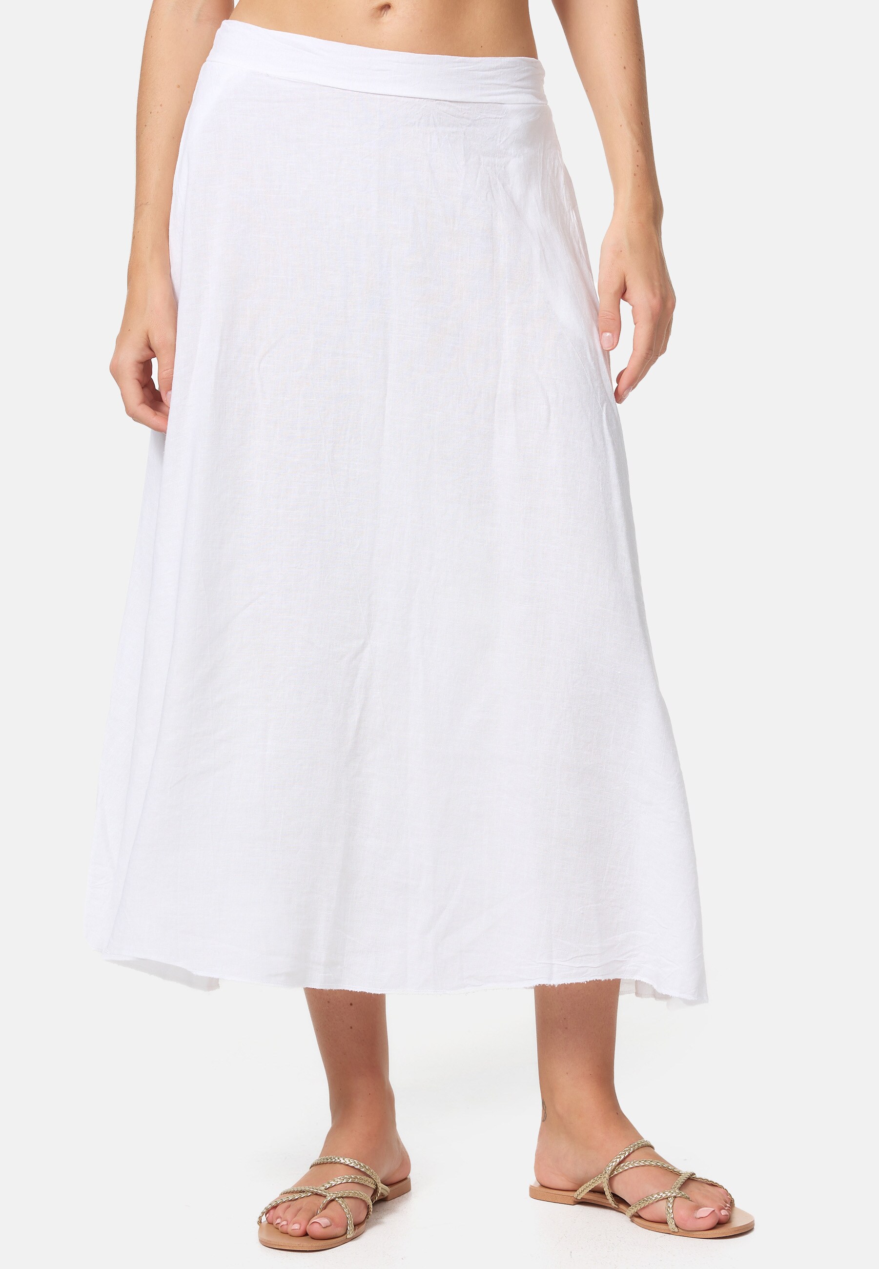 PM SELECTED Damen Leichter Sommer Leinenrock in 3/4 L&auml;nge mit Taschen in Einheitsgr&ouml;&szlig;e PM45 