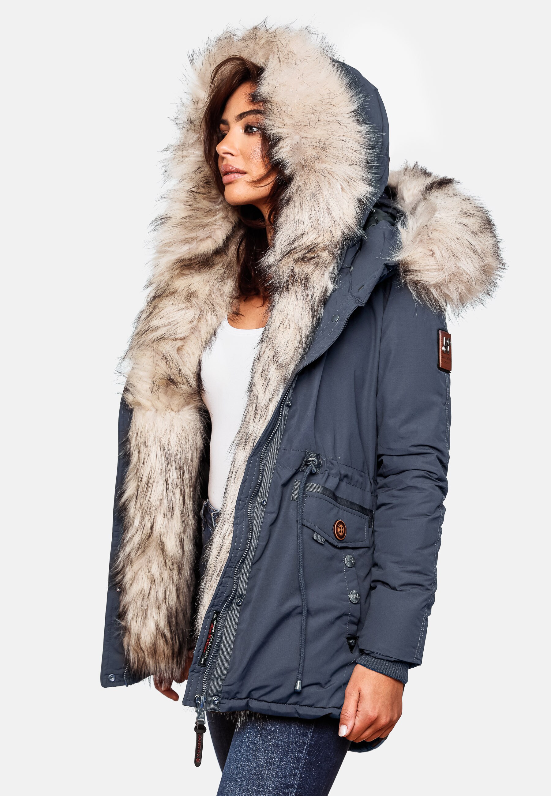 NAVAHOO Damen Wintermantel Dicker Winterparka mit Kunstpelz