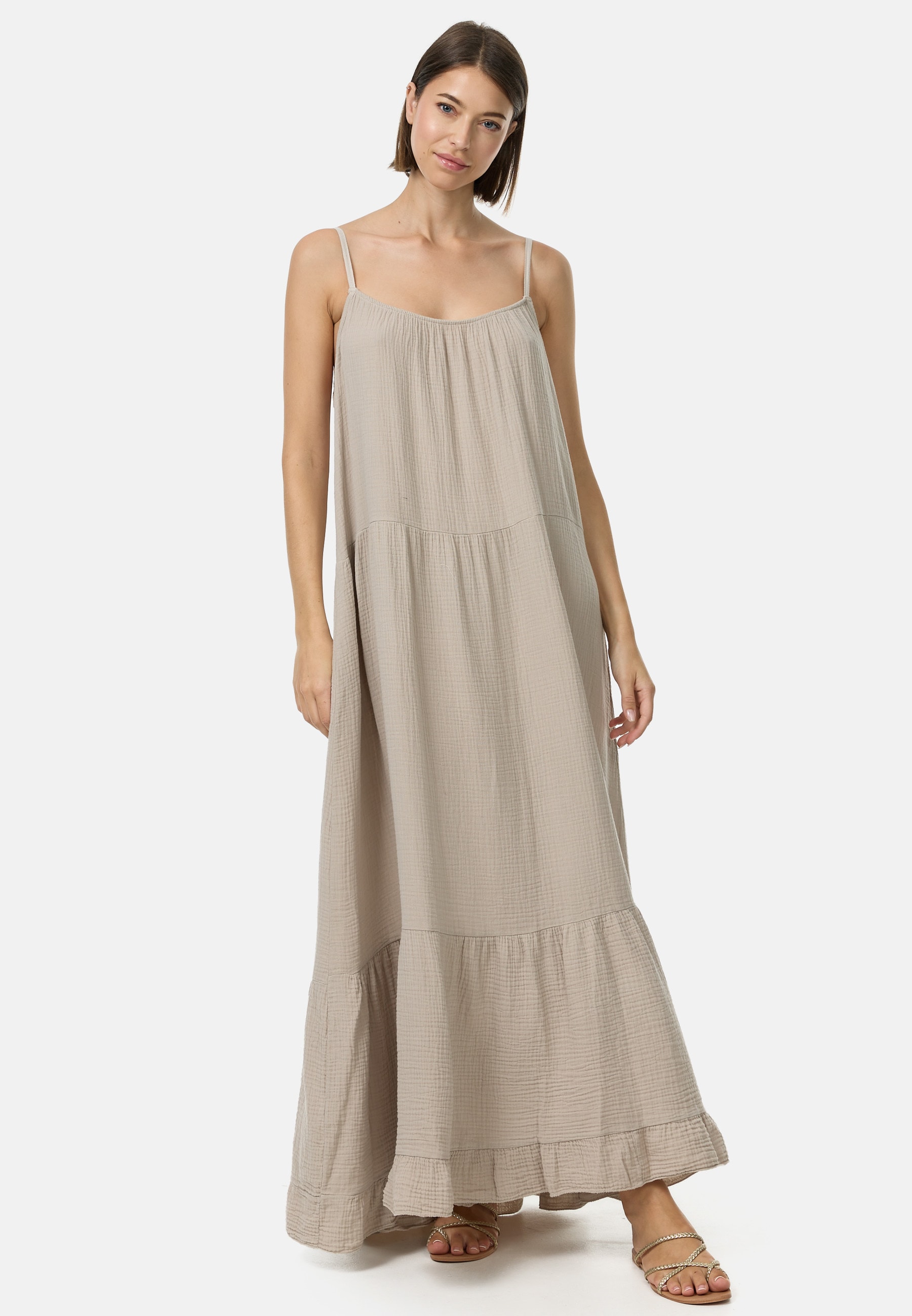 PM SELECTED Damen &Auml;rmeloses Sommer Maxi Musselinkleid mit R&uuml;schen in A Linie Einheitsgr&ouml;&szlig;e PM48 