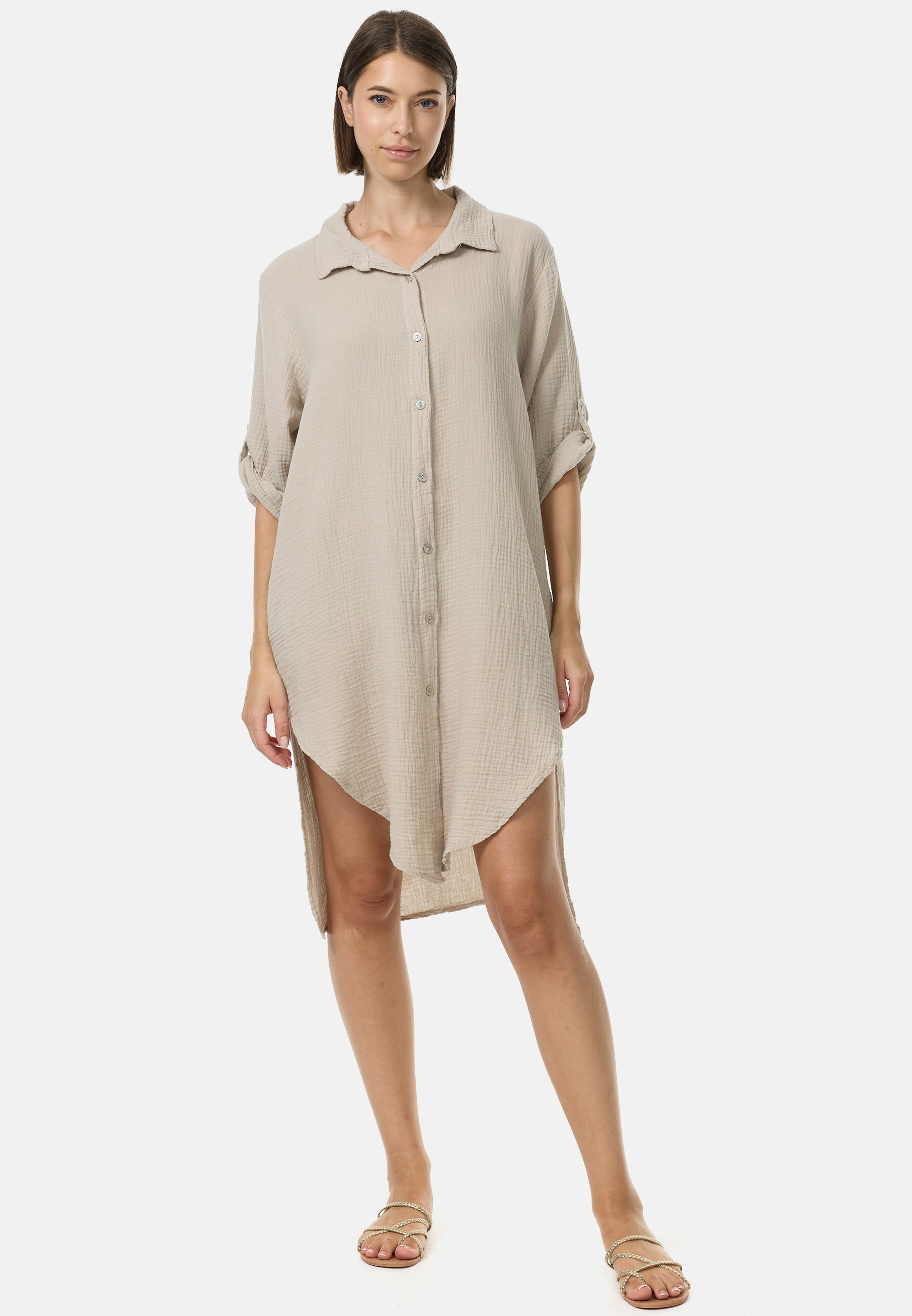 PM SELECTED Damen Lange Tunika Musselin Hemdbluse in Einheitsgr&ouml;&szlig;e PM50 