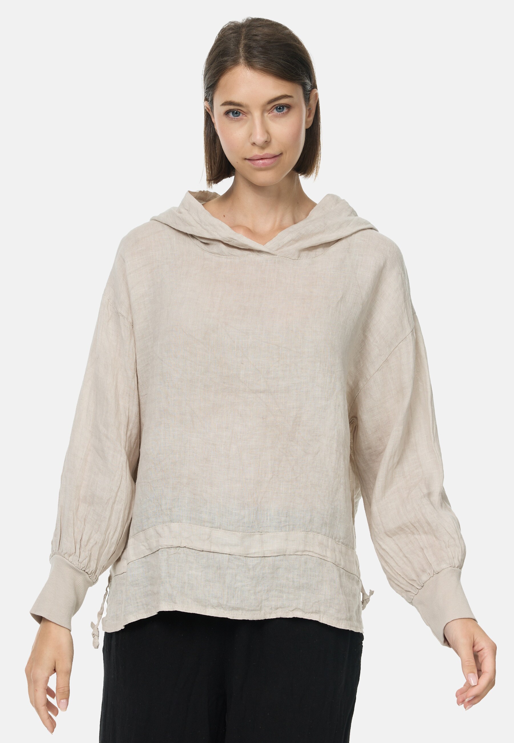 PM SELECTED Damen Kurze Leinen Hemdbluse mit Kapuze Einheitsgr&ouml;&szlig;e PM52 