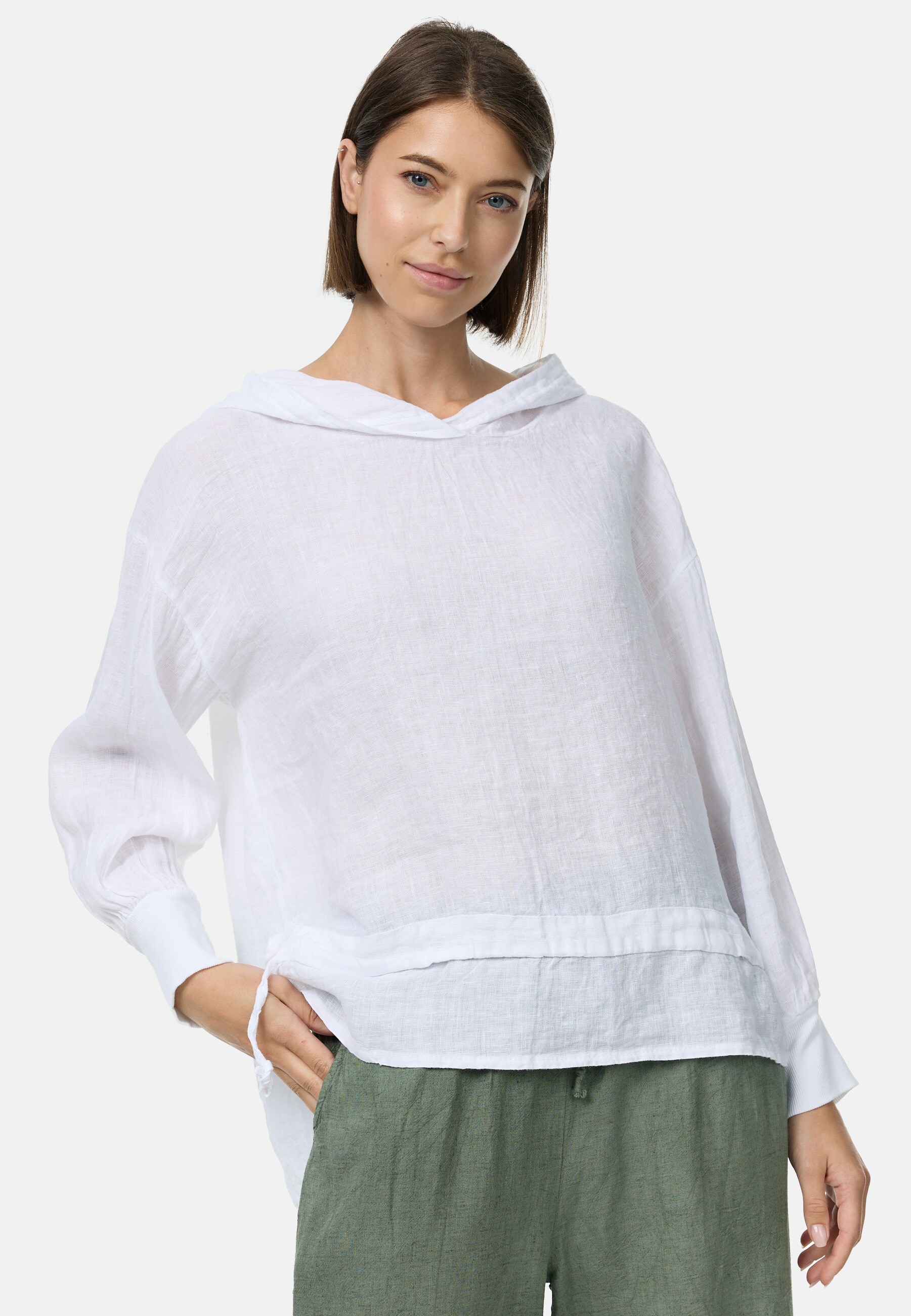 PM SELECTED Damen Kurze Leinen Hemdbluse mit Kapuze Einheitsgr&ouml;&szlig;e PM52 