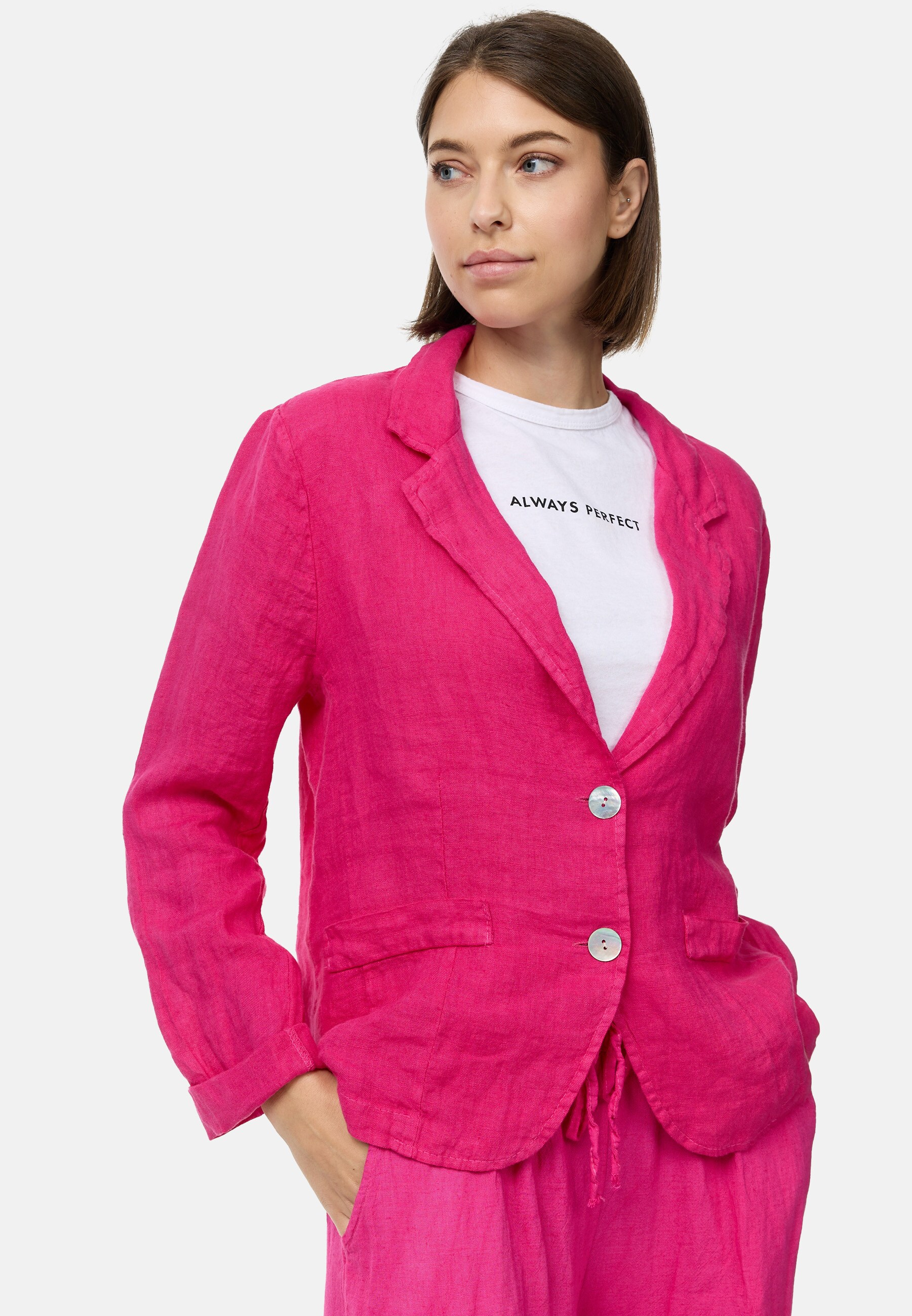 PM SELECTED Damen Business Leinen Blazer mit Reverskragen in Einheitsgr&ouml;&szlig;e PM53 