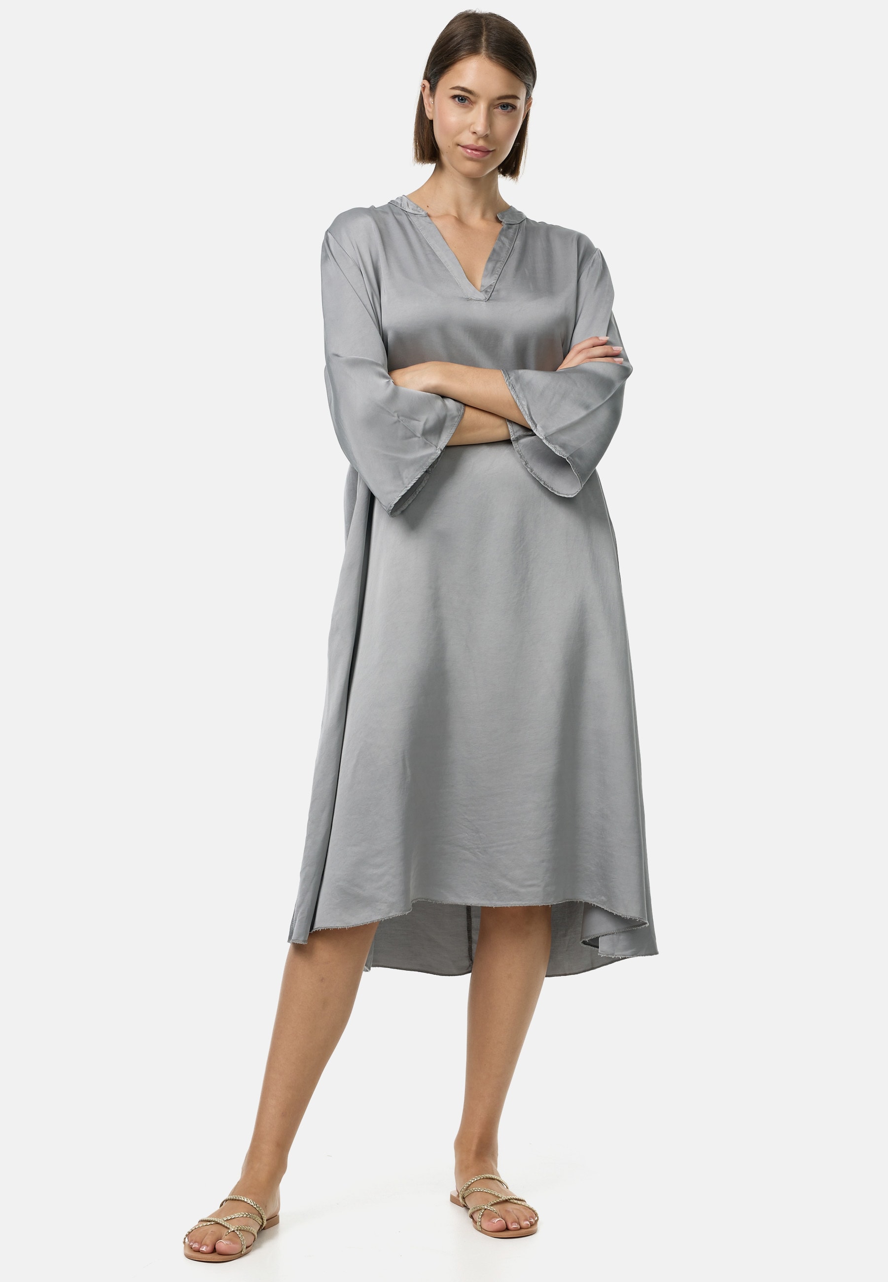 PM SELECTED Damen Stilvolles Satin Tunikakleid mit Seidenanteil in Einheitsgr&ouml;&szlig;e PM55 