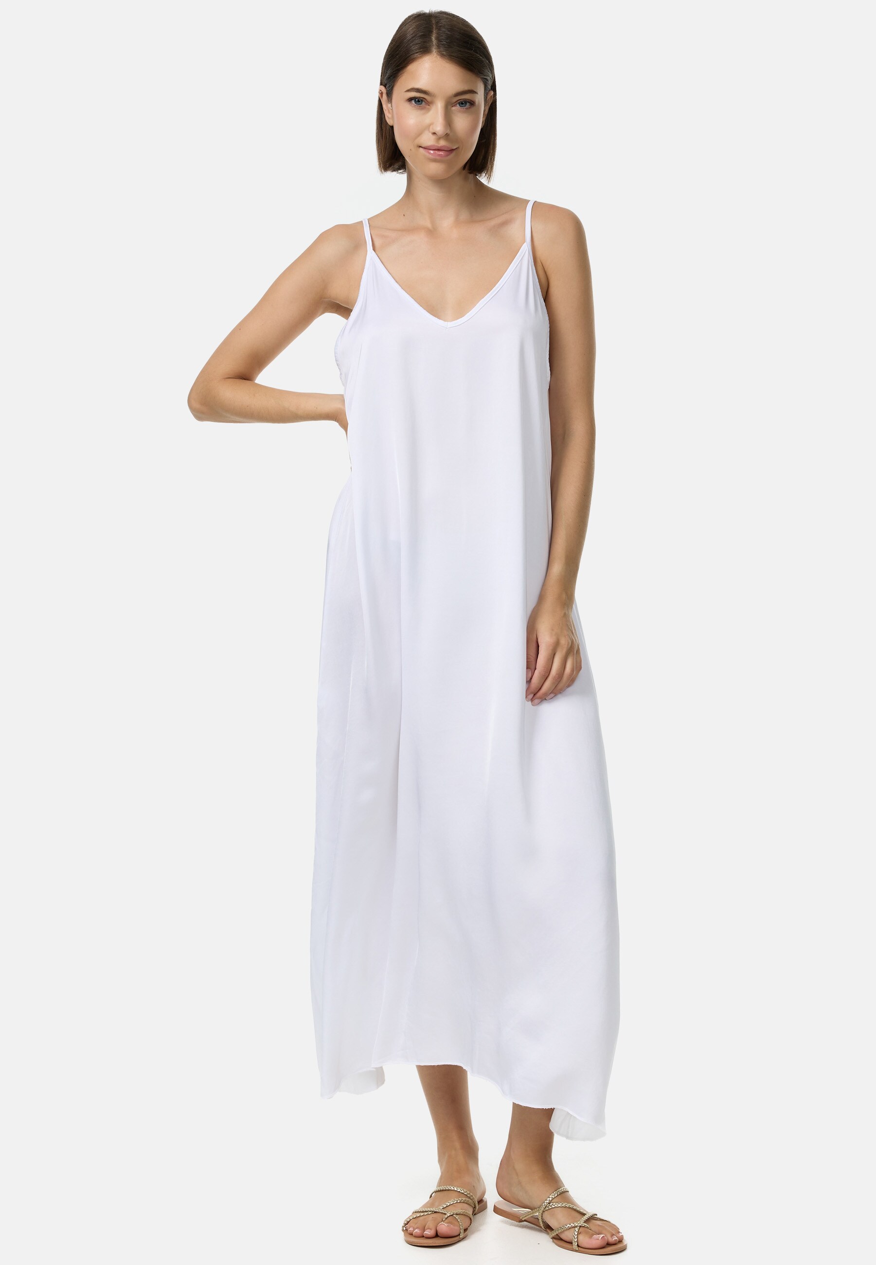 PM SELECTED Damen Elegantes Satin Kleid ohne &Auml;rmel mit Seidenanteil in Einheitsgr&ouml;&szlig;e PM56 