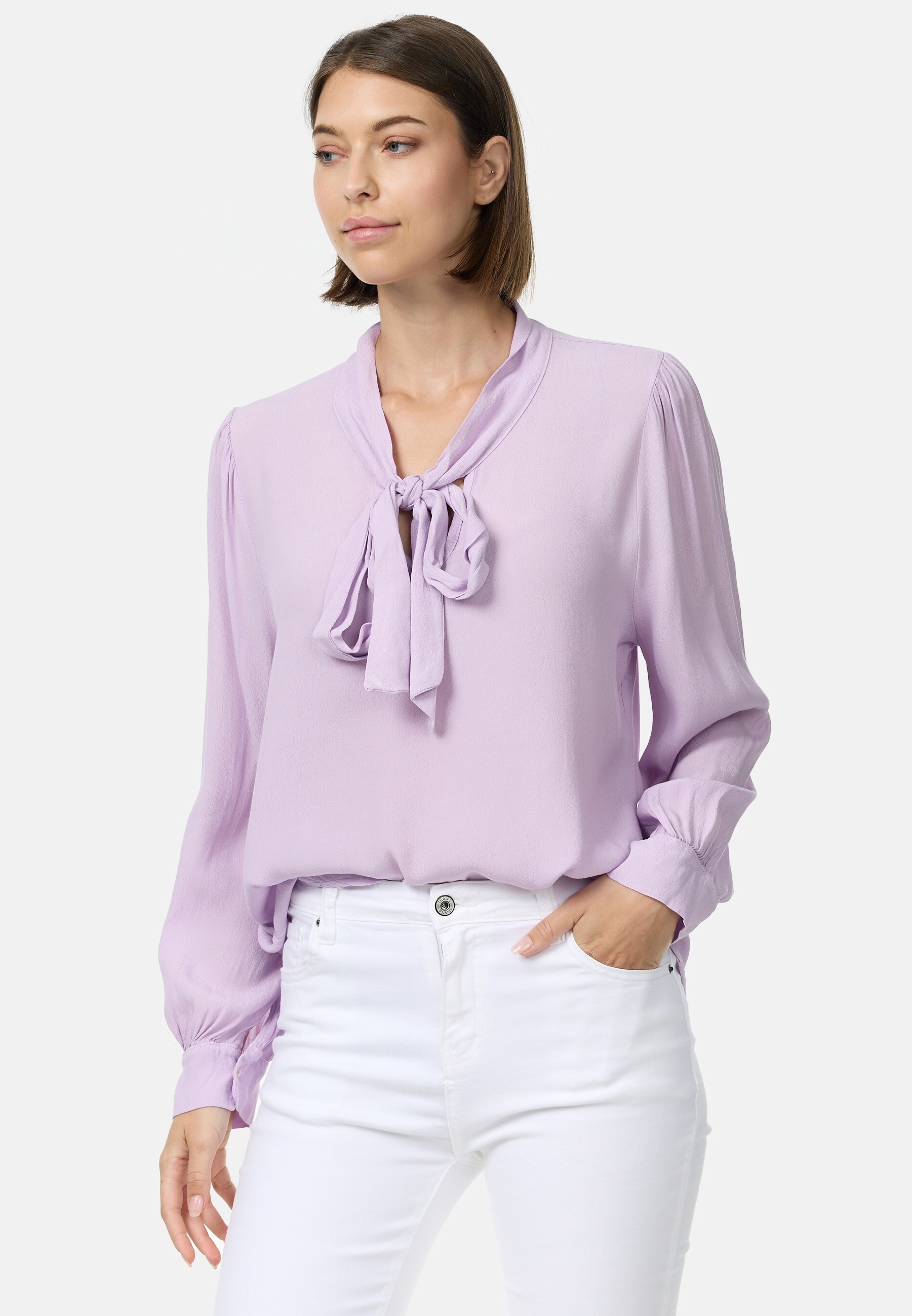 PM SELECTED Damen Edle Business Crepe Blue mit Schleife in Einheitsgr&ouml;&szlig;e PM62 