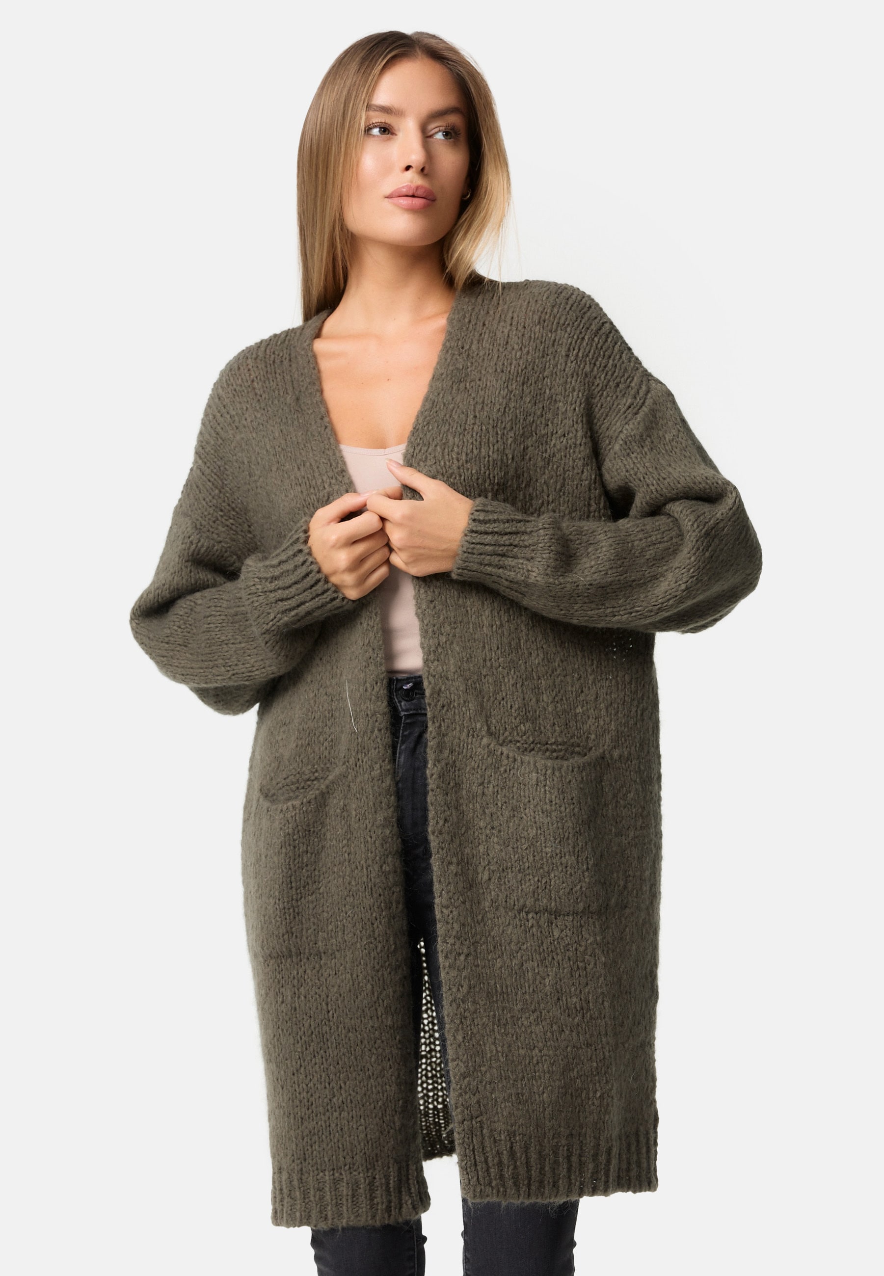 PM SELECTED Damen Warme Strickjacke Cardigan mit Taschen in Einheitsgr&ouml;&szlig;e PM69 