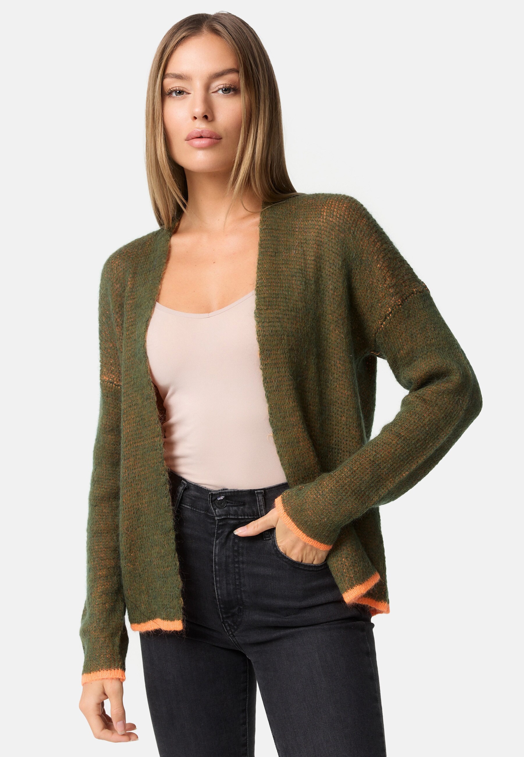 PM SELECTED Damen Auffallende Strickjacke Cardigan in Kontrastfarben in Einheitsgr&ouml;&szlig;e PM75 
