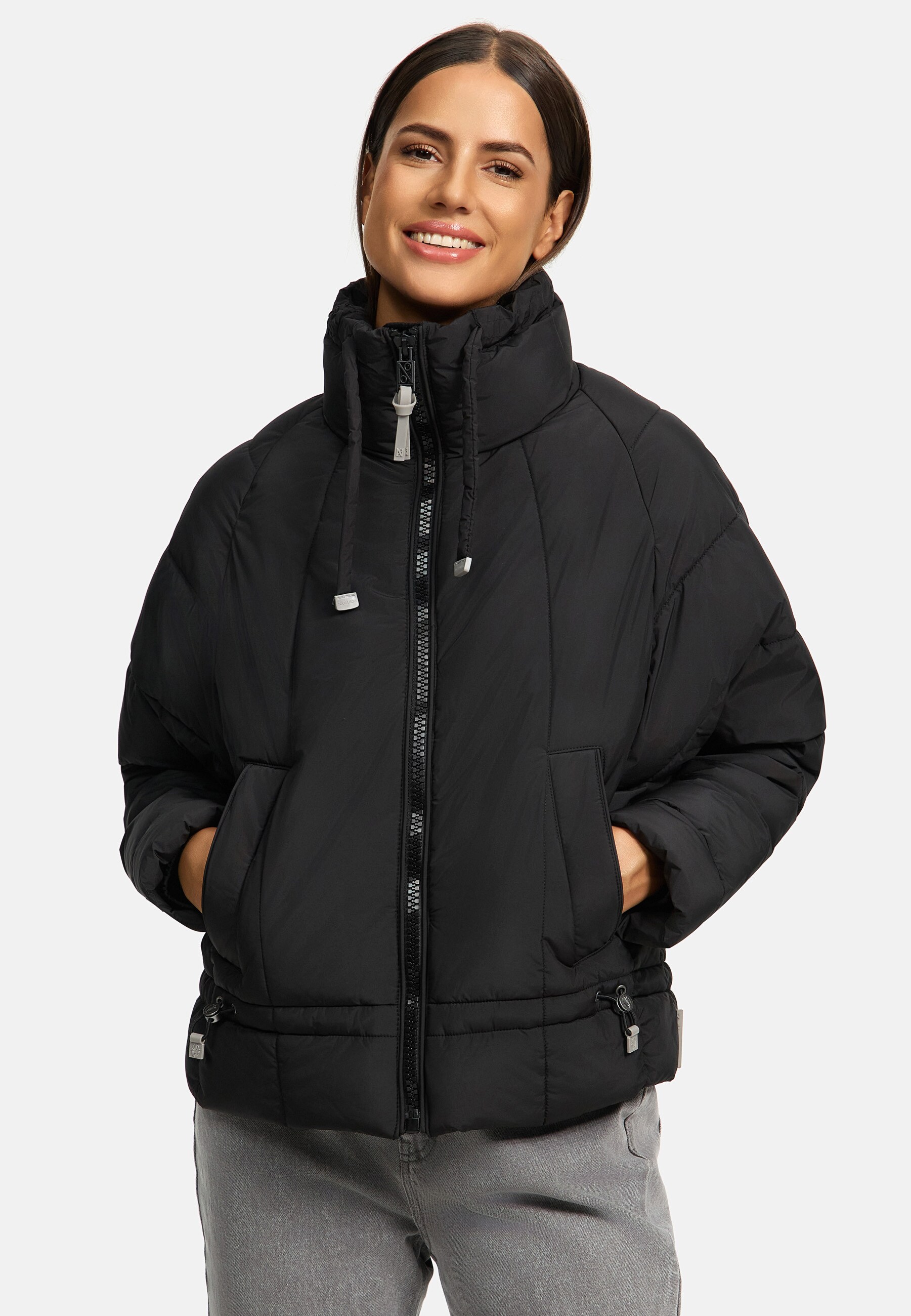 NAVAHOO Damen Winter Jacke Recyceltes Kurz Winterjacke gefütterter