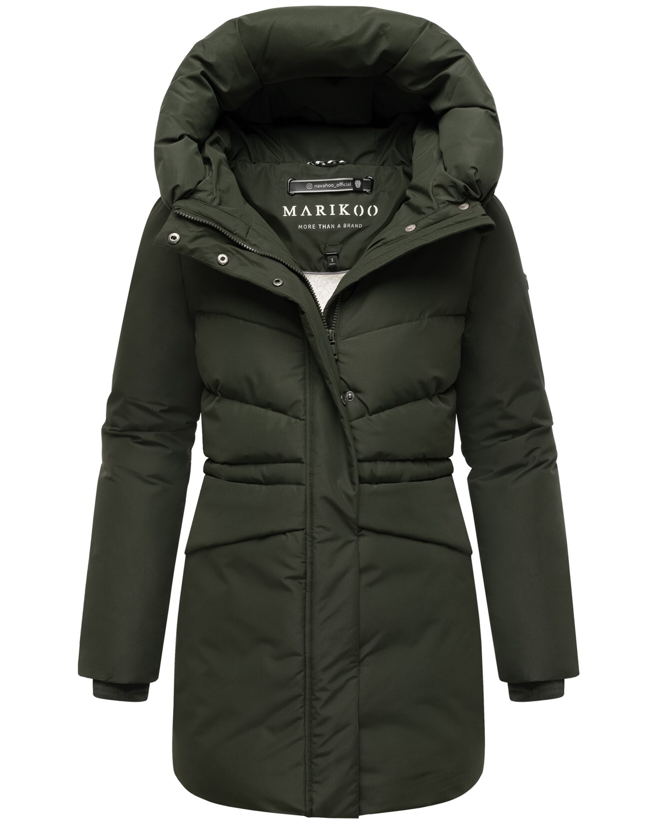 MARIKOO Damen Winter Steppjacke gesteppt warm Winterjacke, Outdoor, Kapuze, Fleece, gefüttert, Kragen, figurbetont Delilah