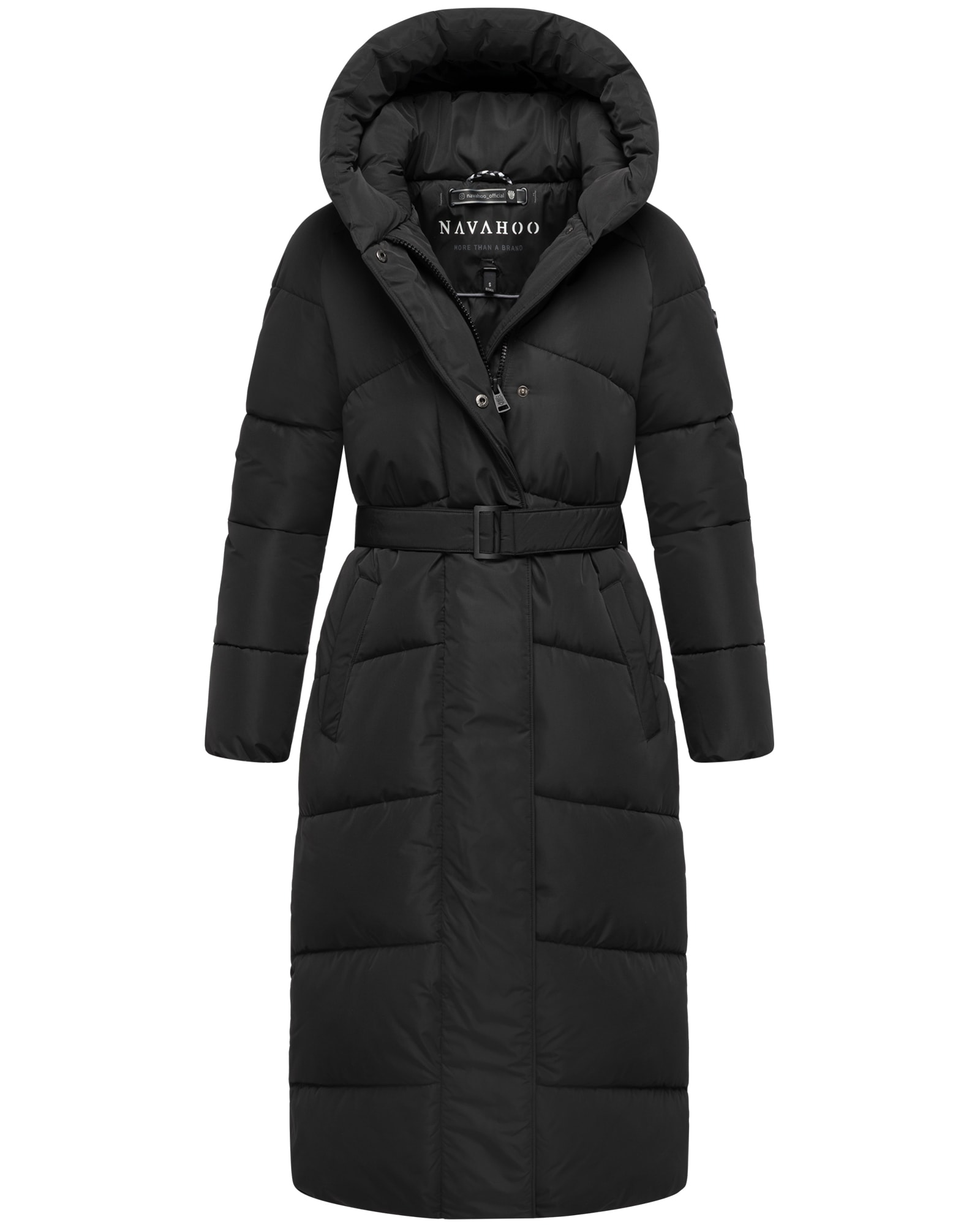 NAVAHOO Damen Steppmantel Lang Stepp Winterjacke gef&uuml;ttert Anorak Parka mit G&uuml;rtel & Kapuze Eisblick 